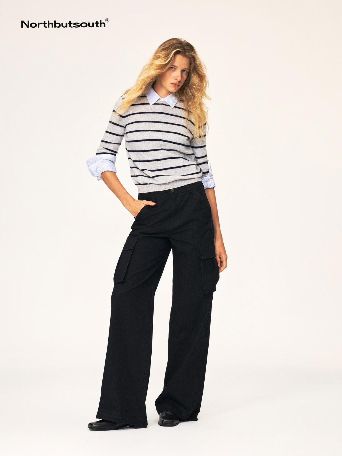 Northbutsouth Color Block Striped Crewneck Wool Cashmere Women&
