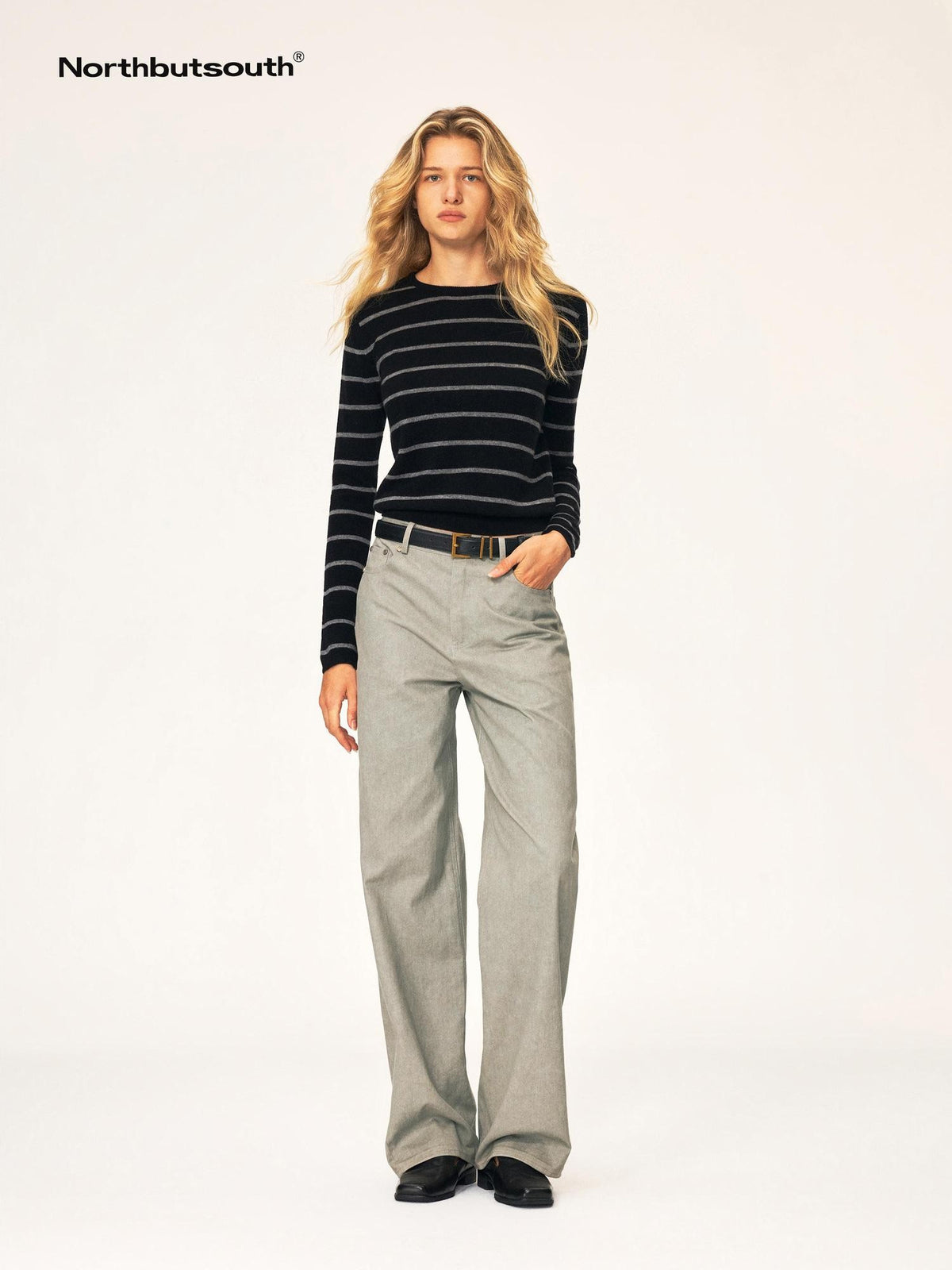 Northbutsouth Color Block Striped Crewneck Wool Cashmere Women&