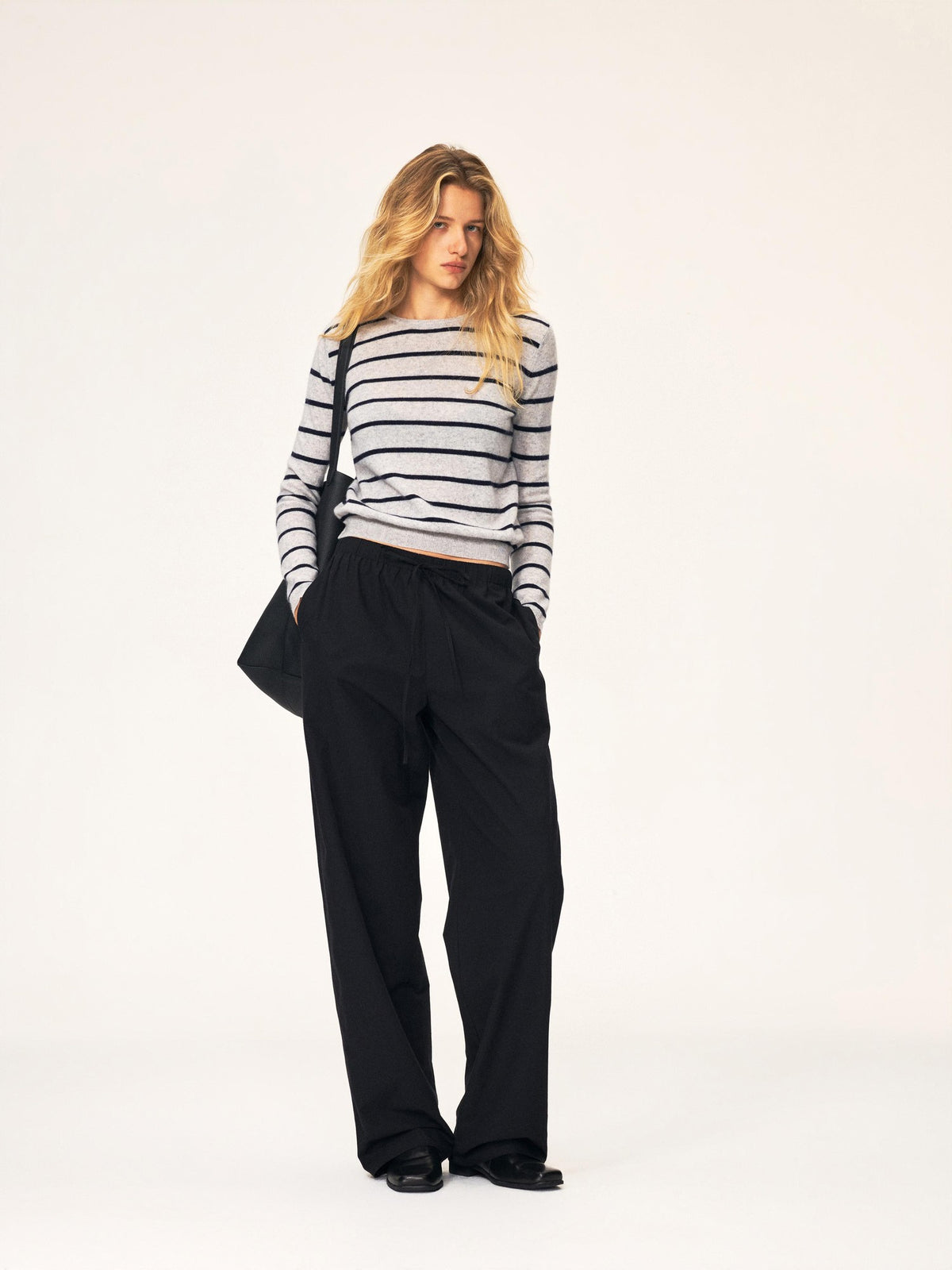 Northbutsouth Color Block Striped Crewneck Wool Cashmere Women&