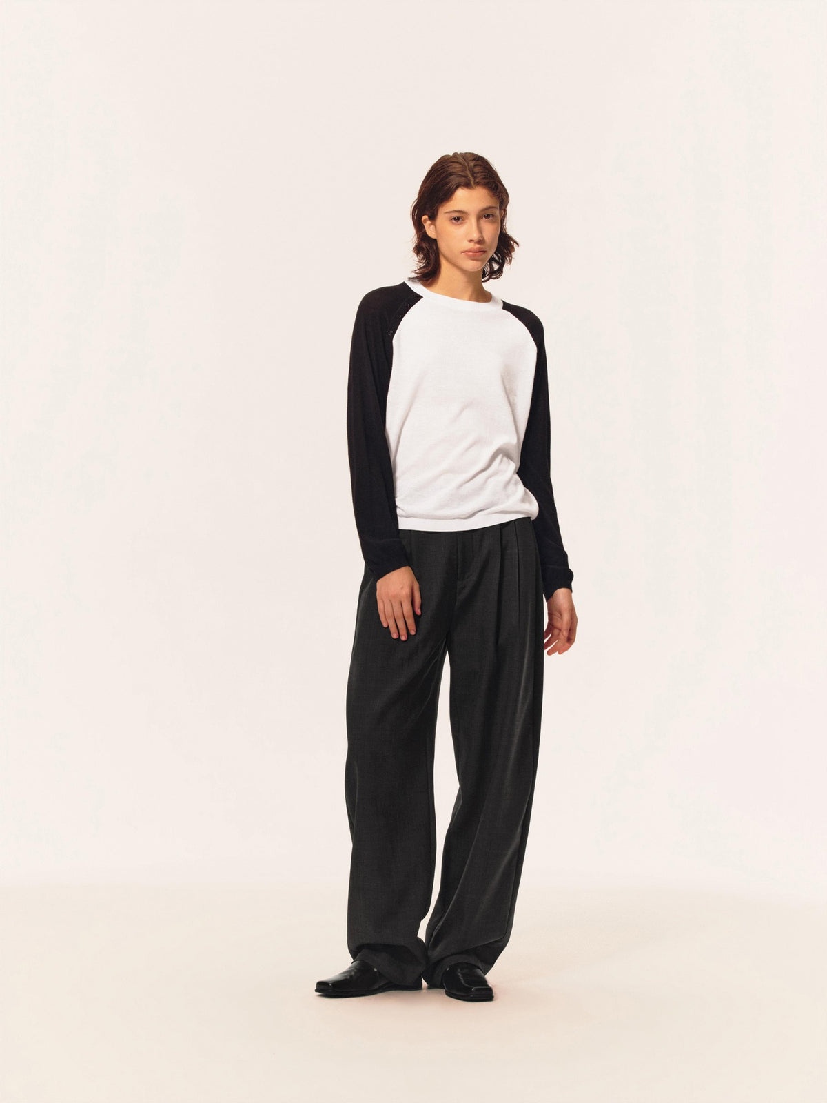 Northbutsouth Colorblock Asymmetric Button Round Neck Raglan Sleeve Loose Knit Women&