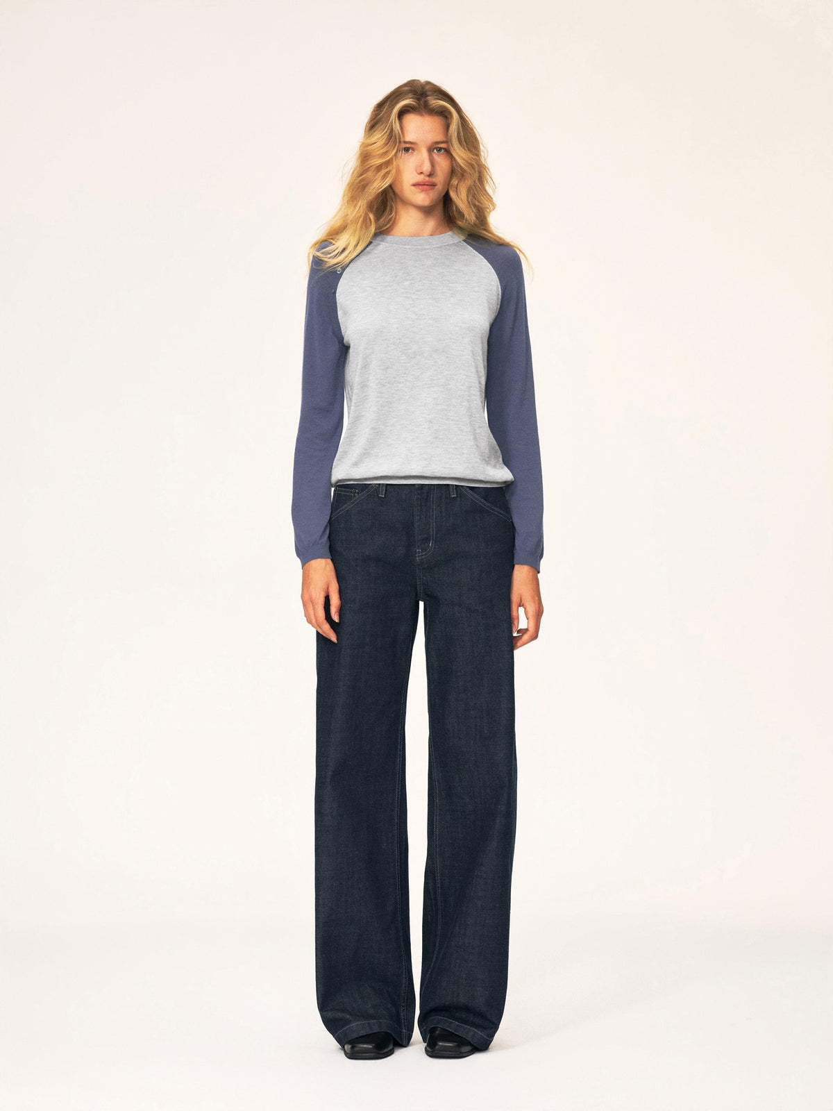 Northbutsouth Colorblock Asymmetric Button Round Neck Raglan Sleeve Loose Knit Women&