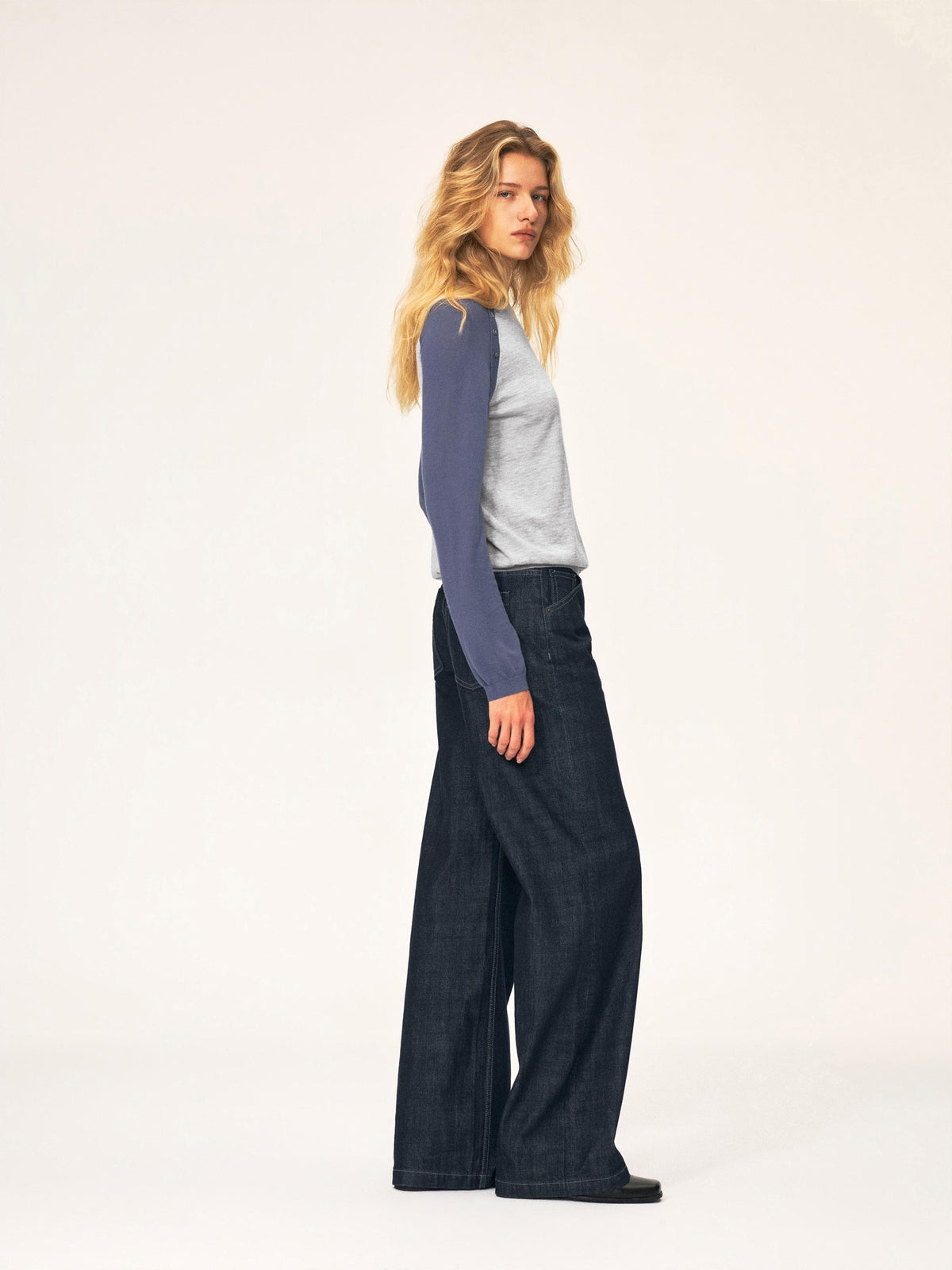 Northbutsouth Colorblock Asymmetric Button Round Neck Raglan Sleeve Loose Knit Women&