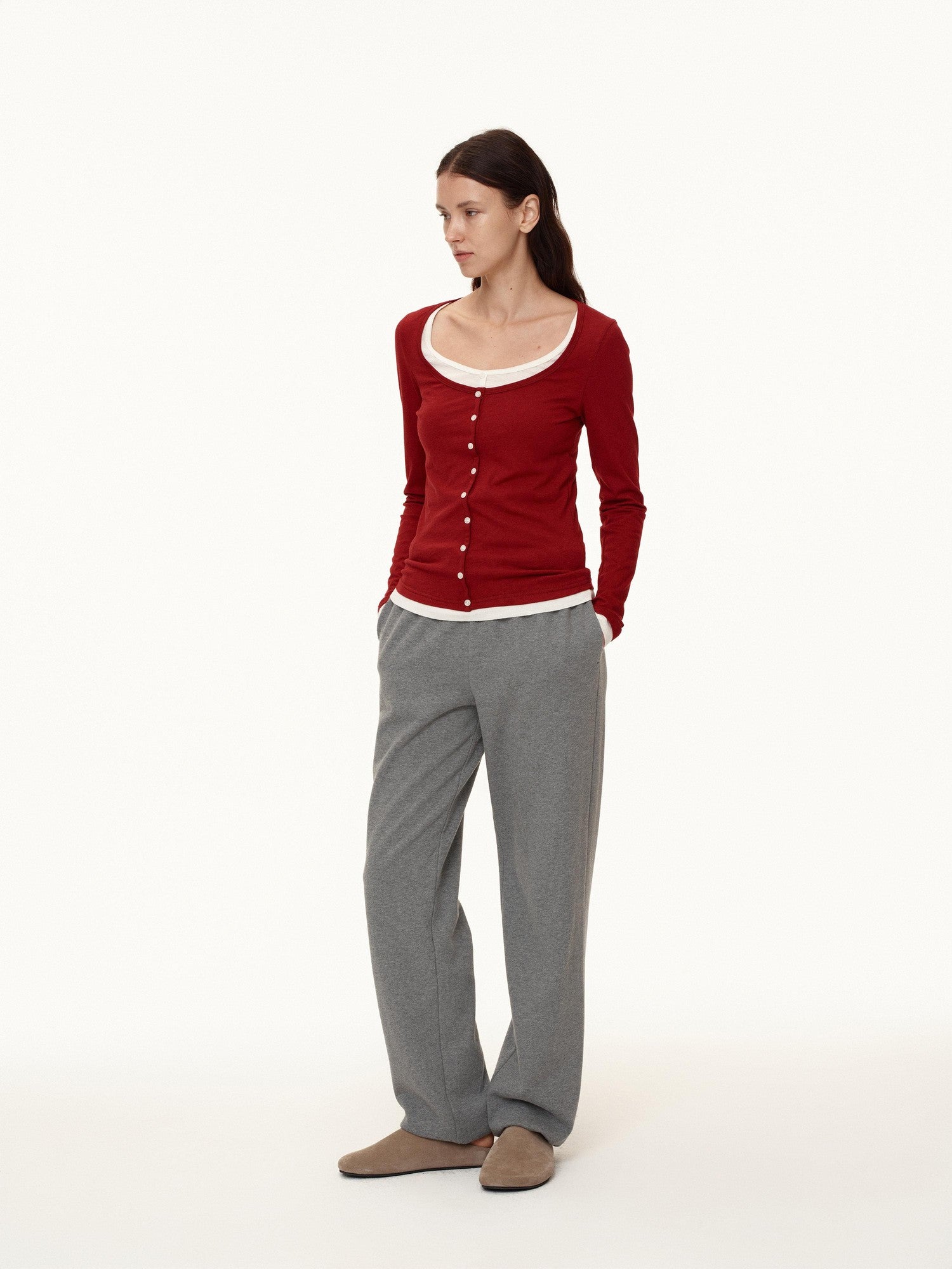 Northbutsouth Colorblock Faux Layered U Neck Women&