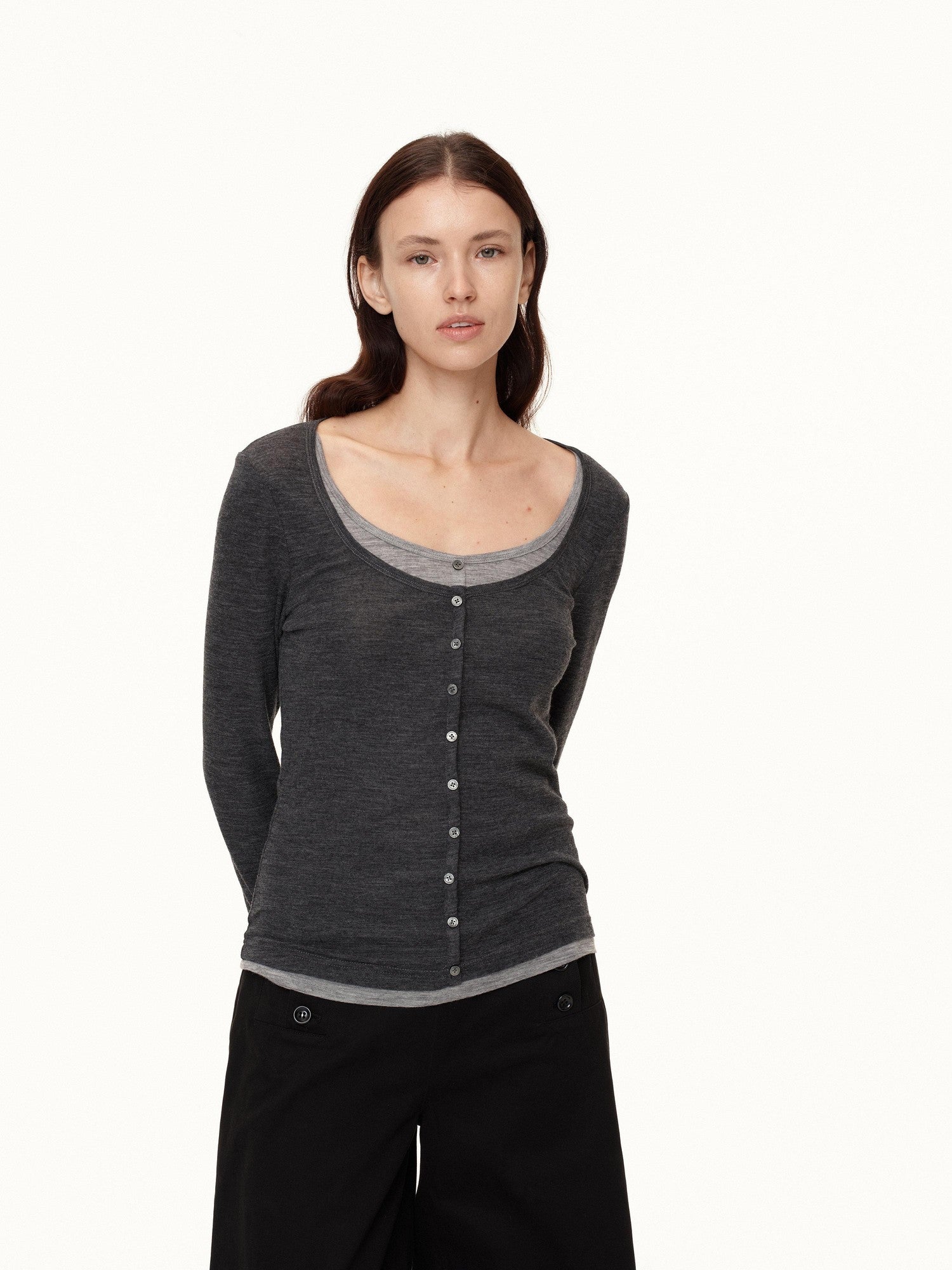 Northbutsouth Colorblock Faux Layered U Neck Women&