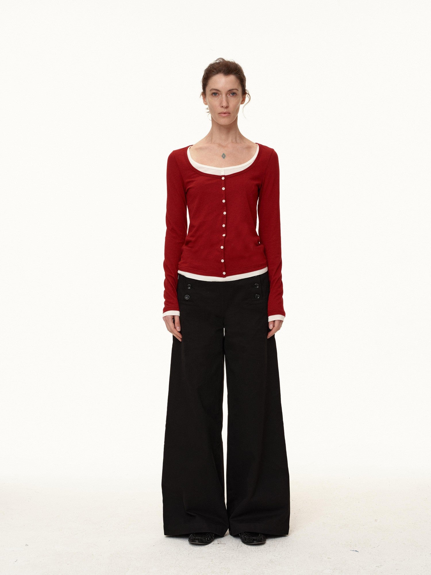 Northbutsouth Colorblock Faux Layered U Neck Women&
