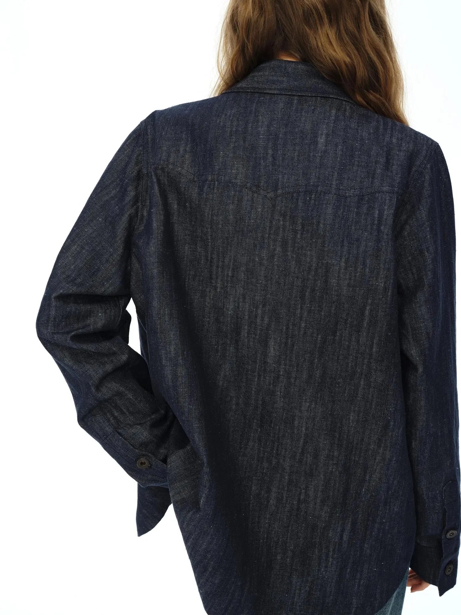Cotton Linen Denim Logo Button Casual Jacket