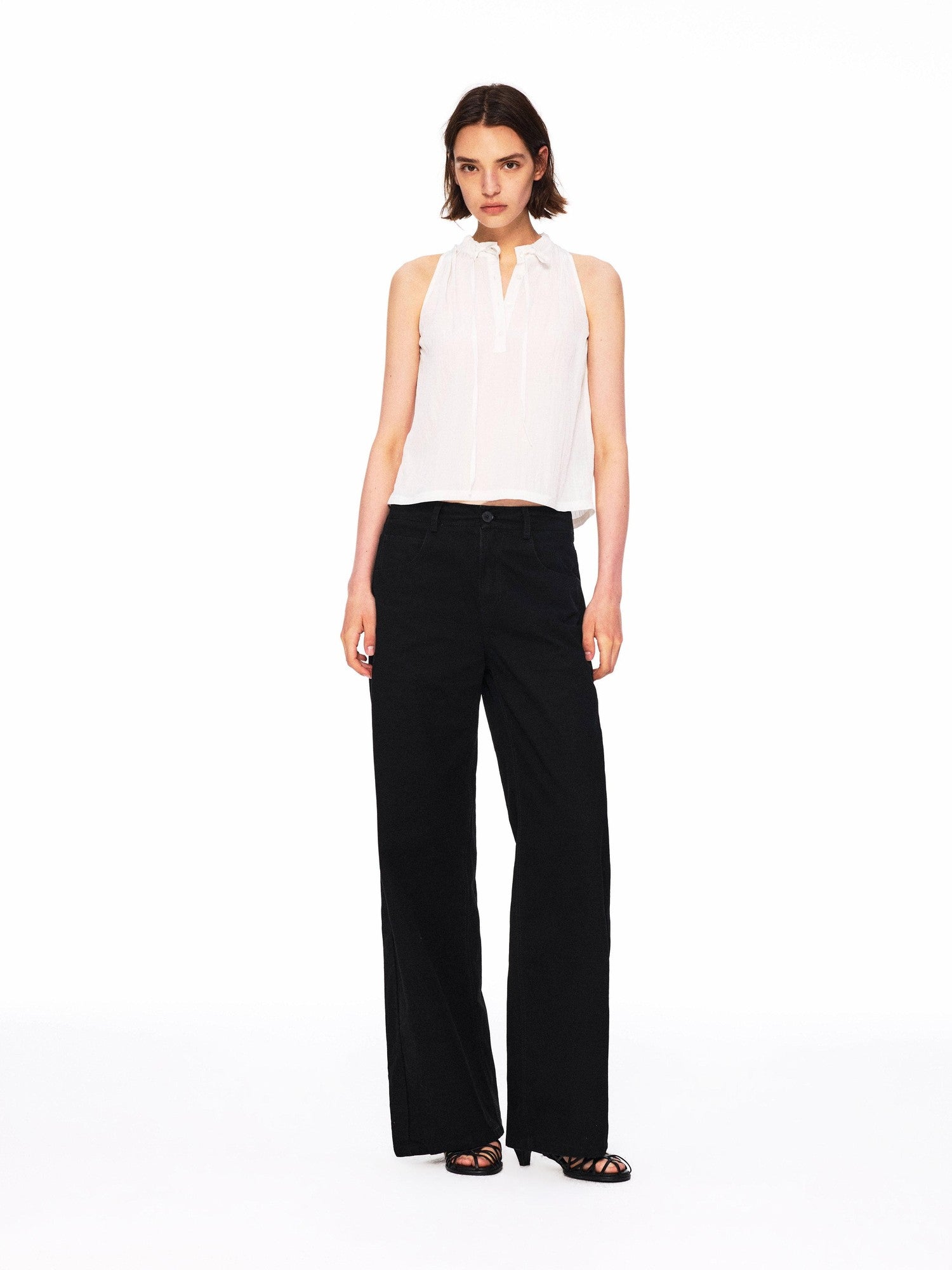 Northbutsouth Crinkle Lace Collar Tie Half Placket Straight Women&
