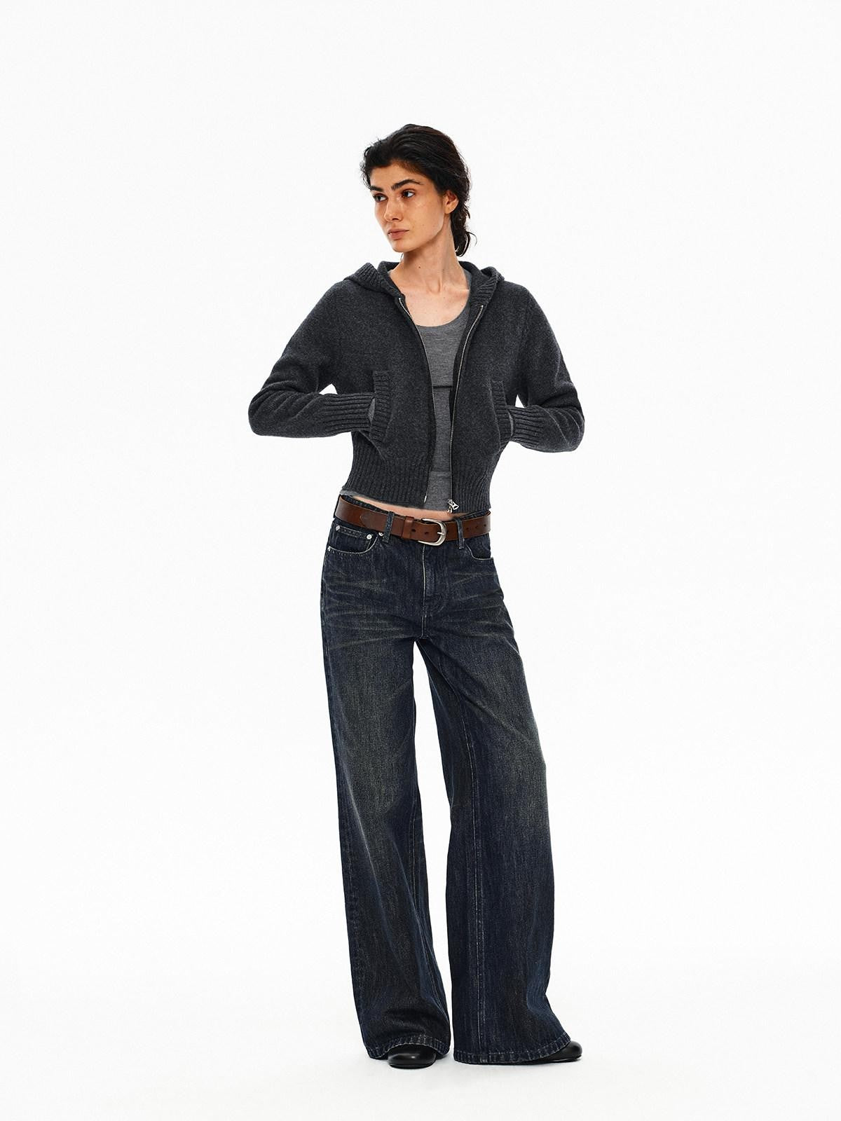 Northbutsouth Cropped Ribbed Panel Front Pockets Women&