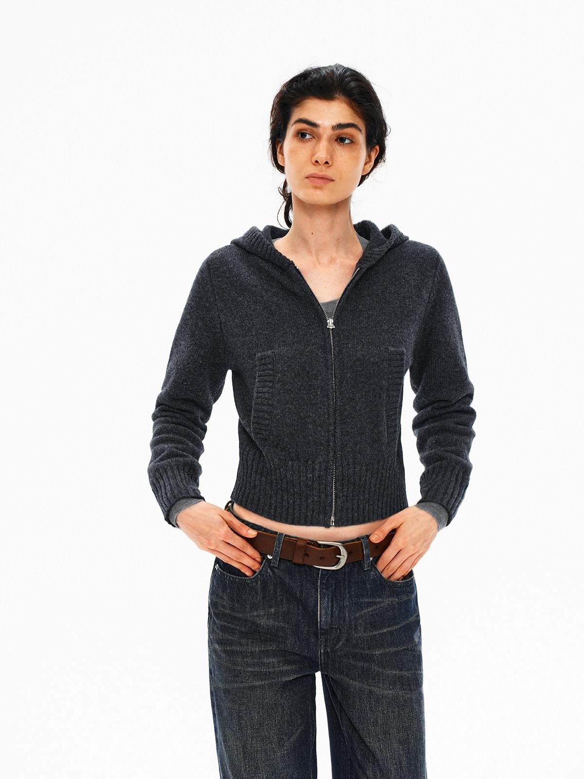 Northbutsouth Cropped Ribbed Panel Front Pockets Women&