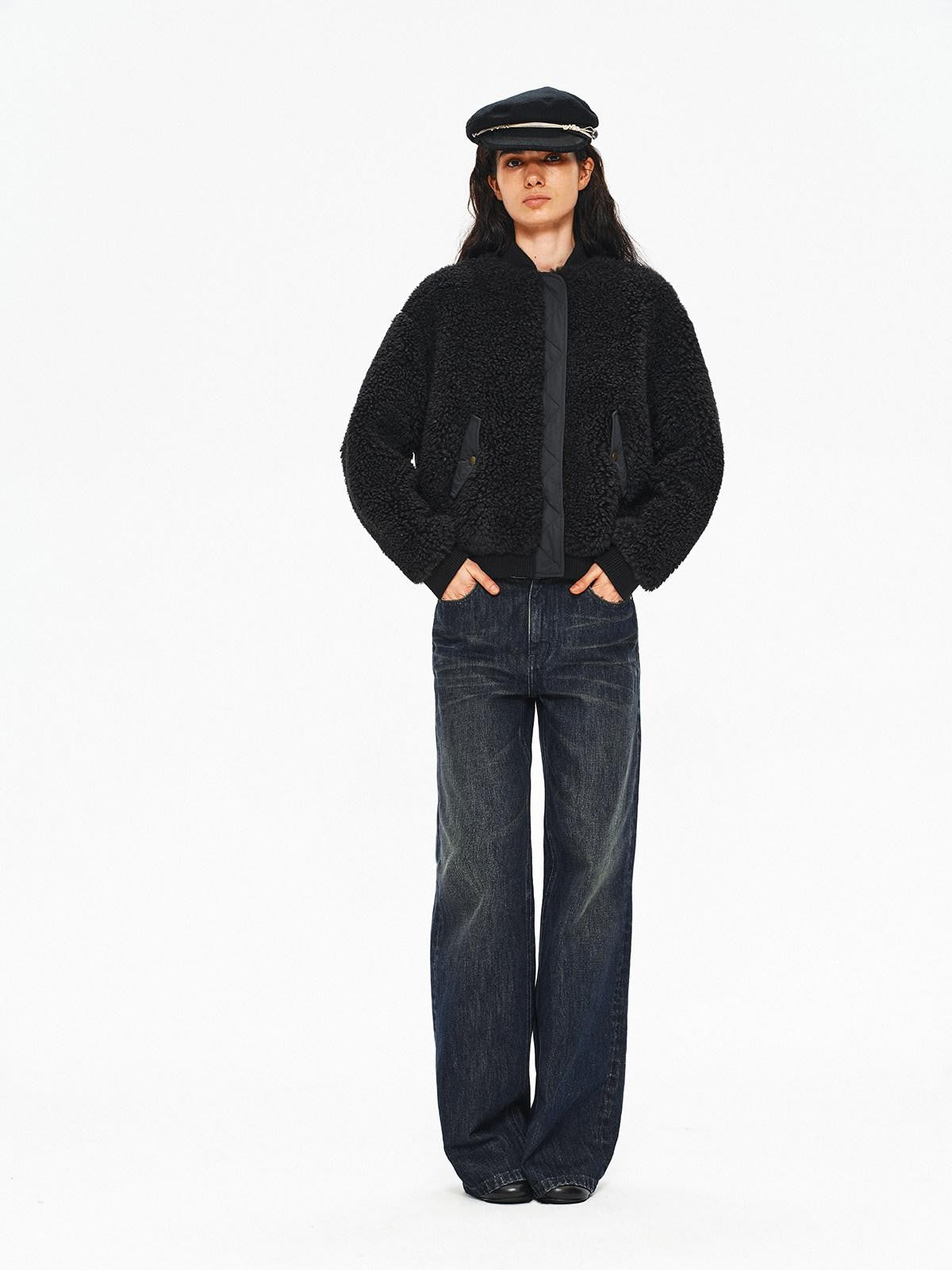 Northbutsouth Curly Eco Plush Patchwork Aviator Quilted Women&