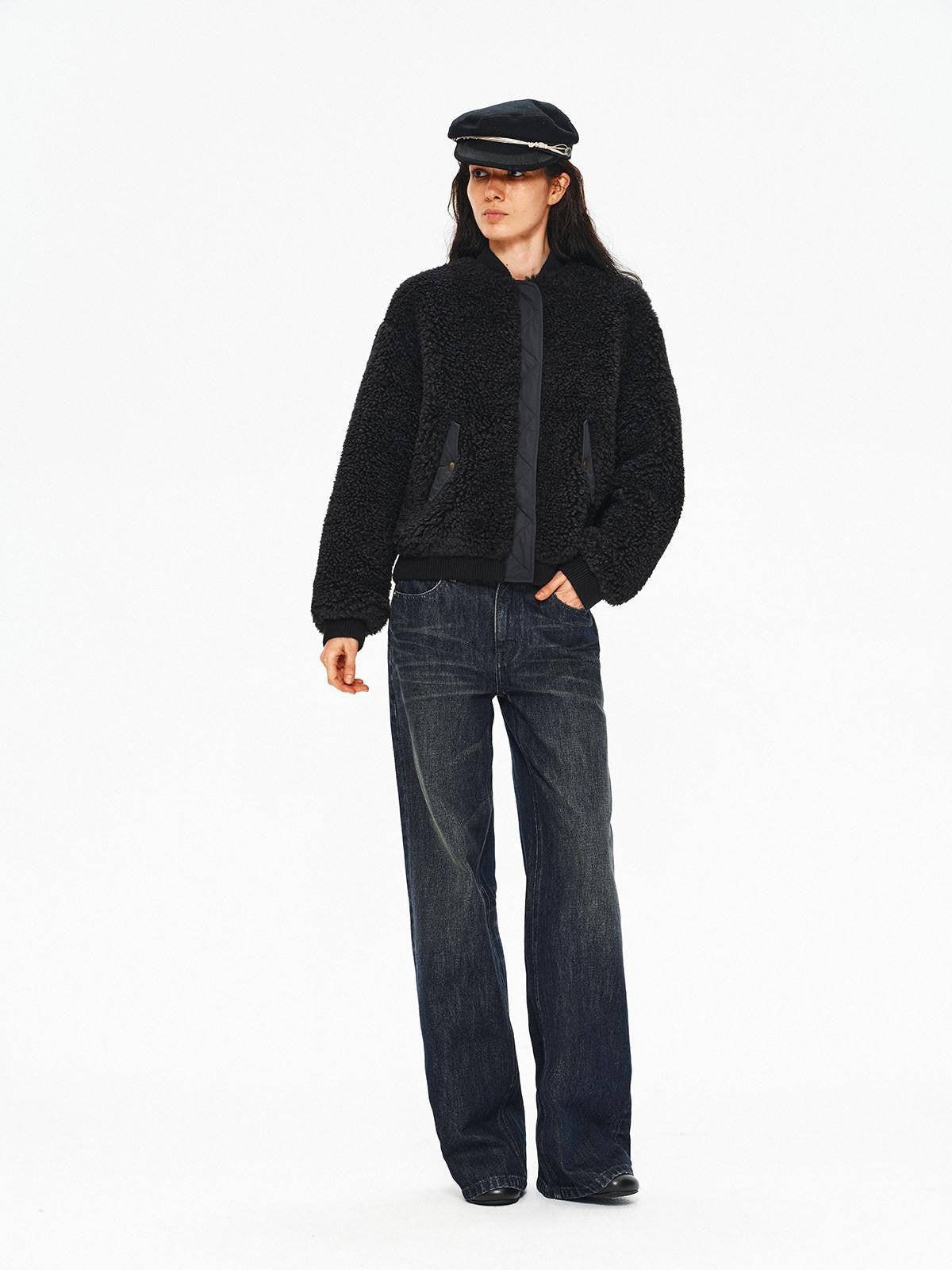 Northbutsouth Curly Eco Plush Patchwork Aviator Quilted Women&