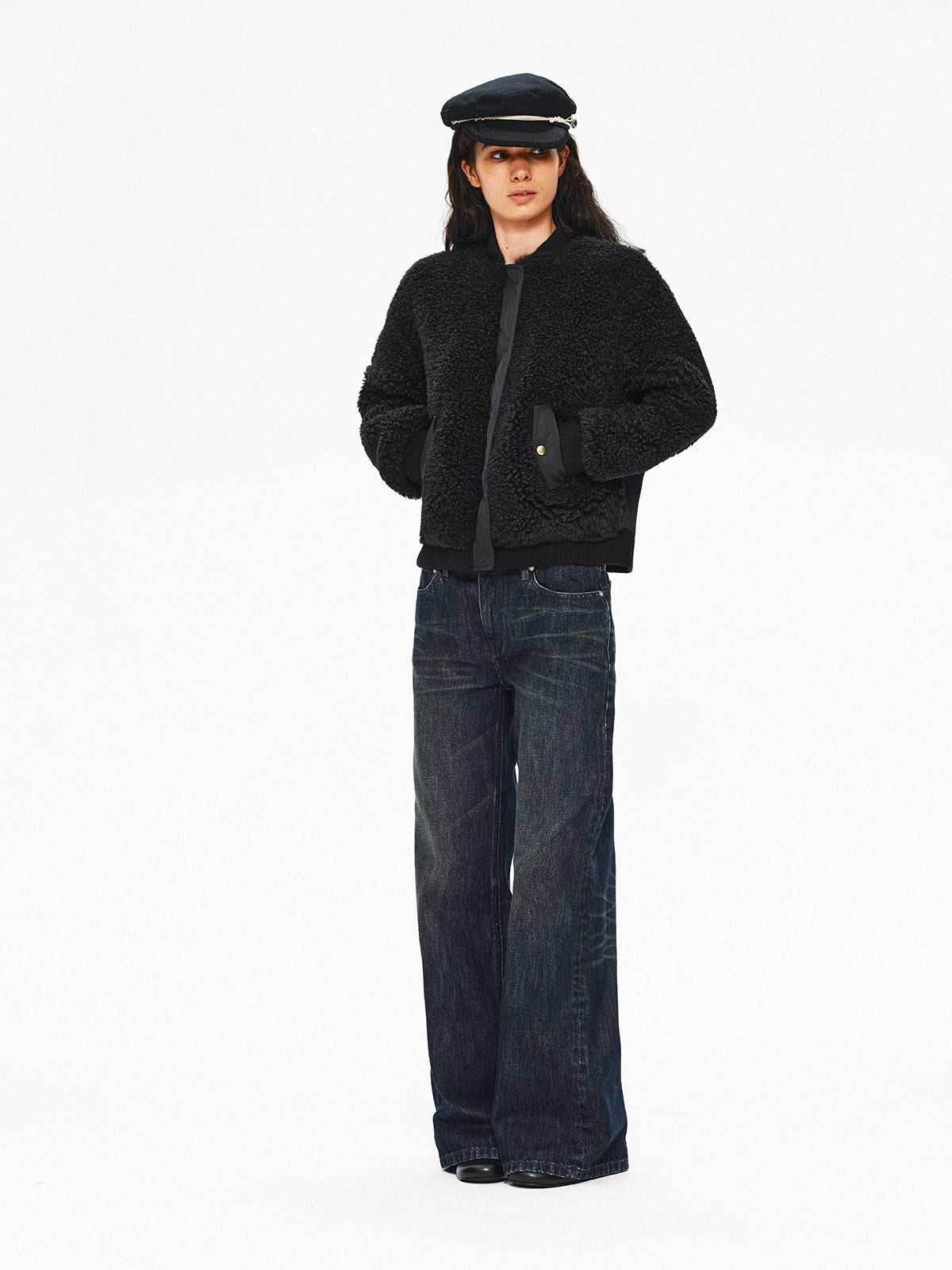 Northbutsouth Curly Eco Plush Patchwork Aviator Quilted Women&