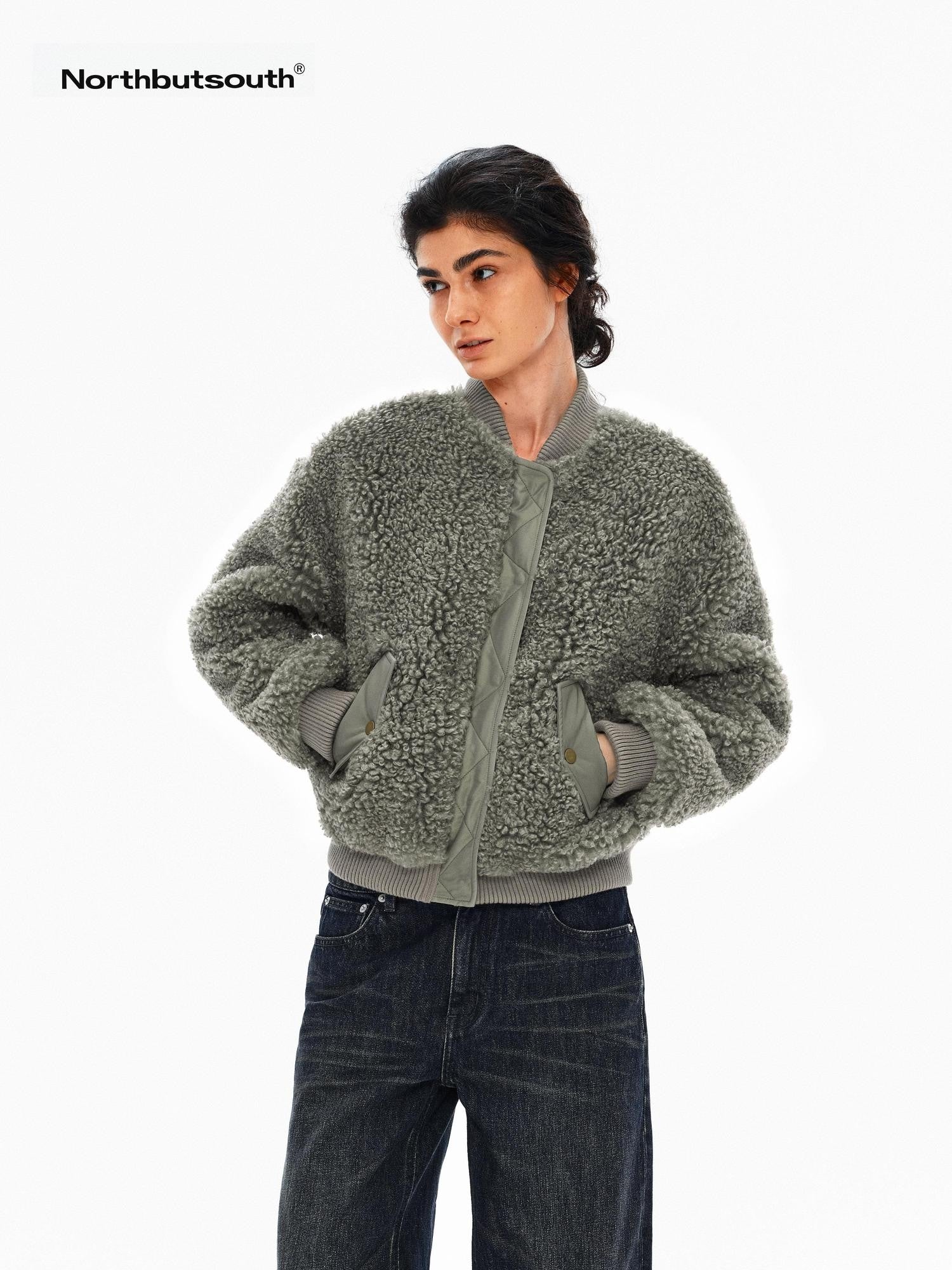 Northbutsouth Curly Eco Plush Patchwork Aviator Quilted Women&