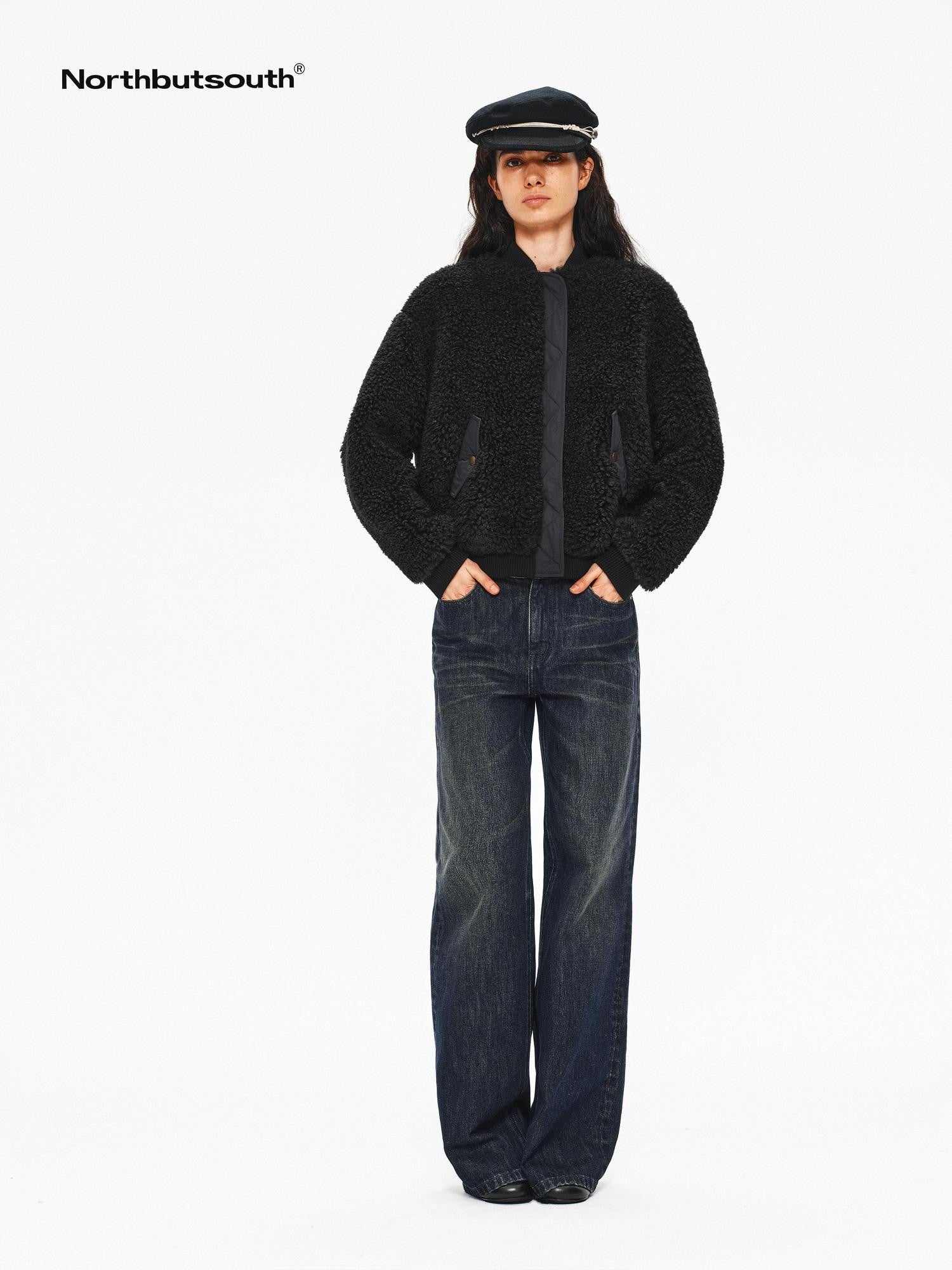 Northbutsouth Curly Eco Plush Patchwork Aviator Quilted Women&