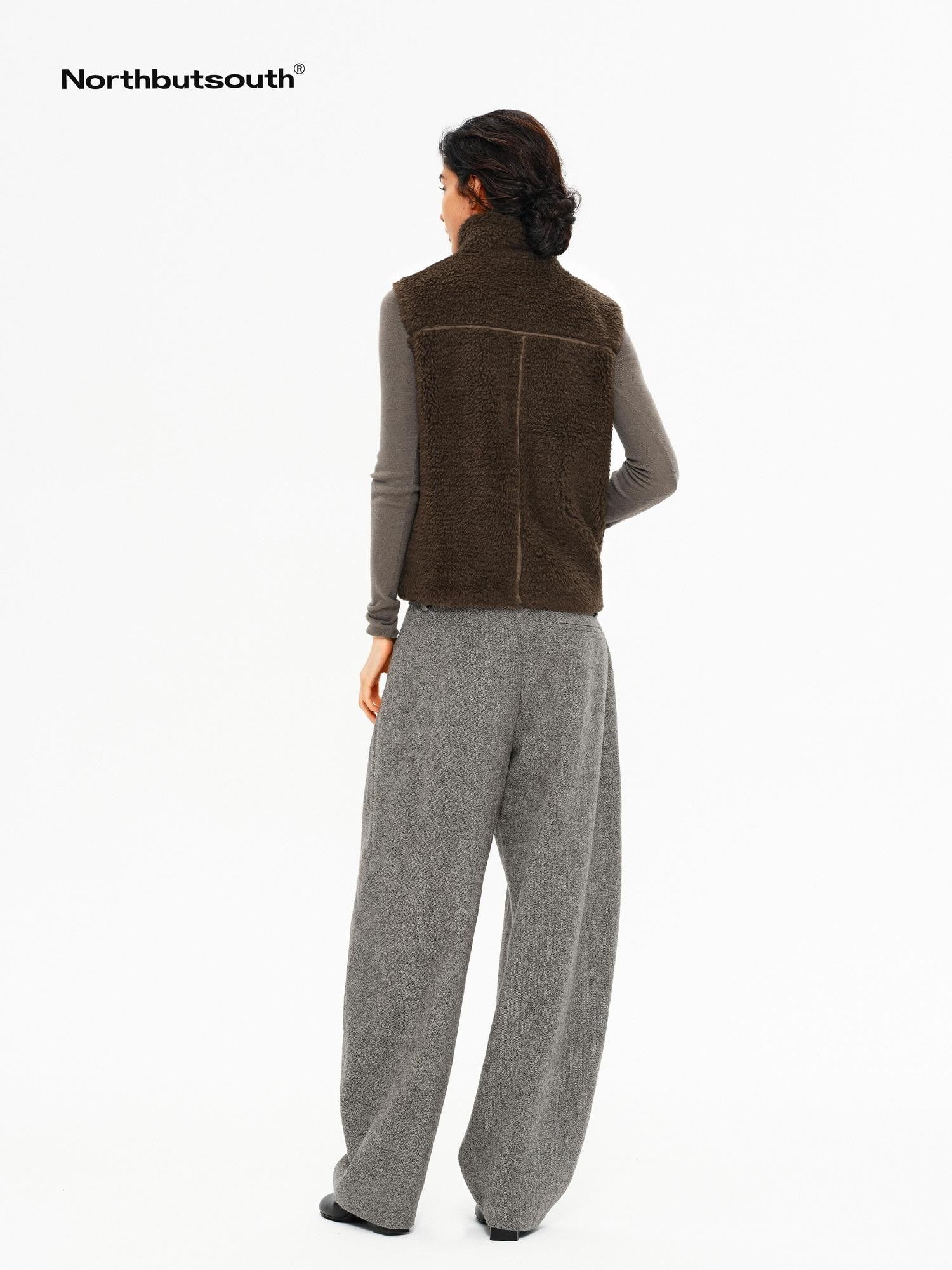 Northbutsouth Curly Plush High Collar Straight Cut Women&