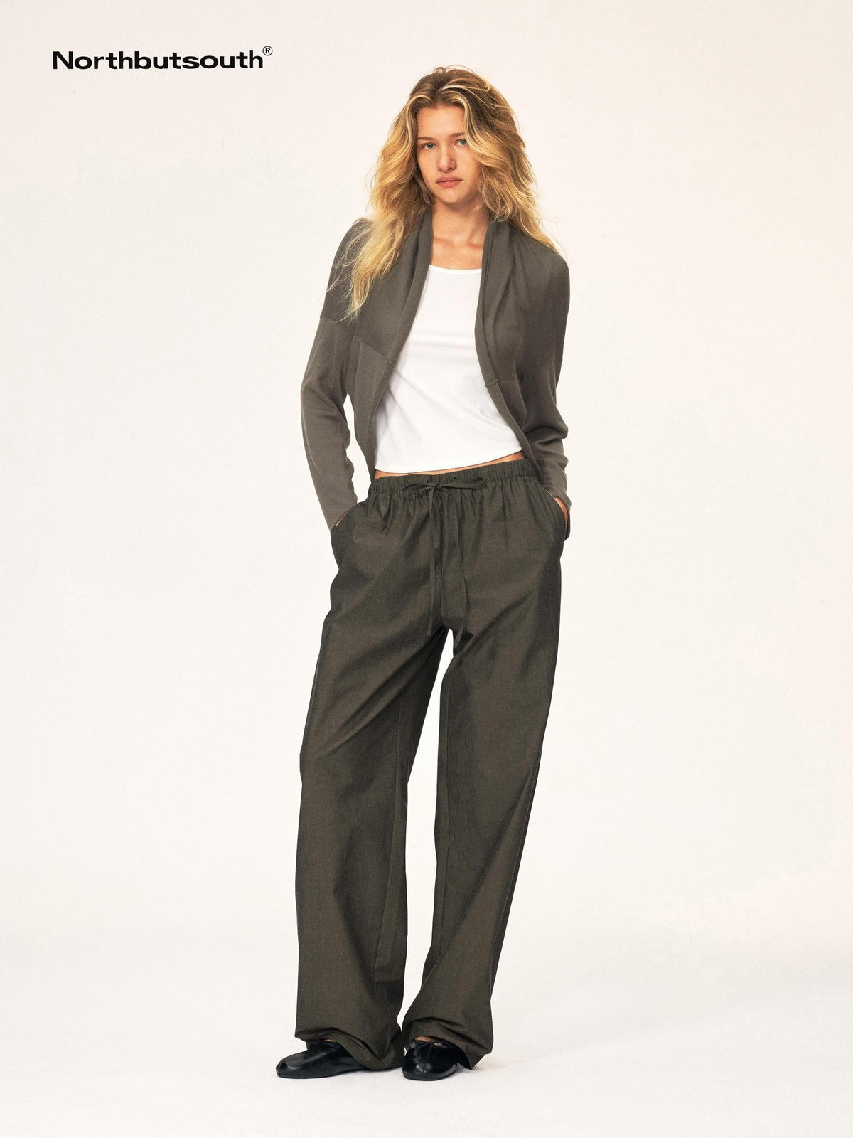 Northbutsouth Curved Rolled Edge Open Front Loose Knit Cotton Women&
