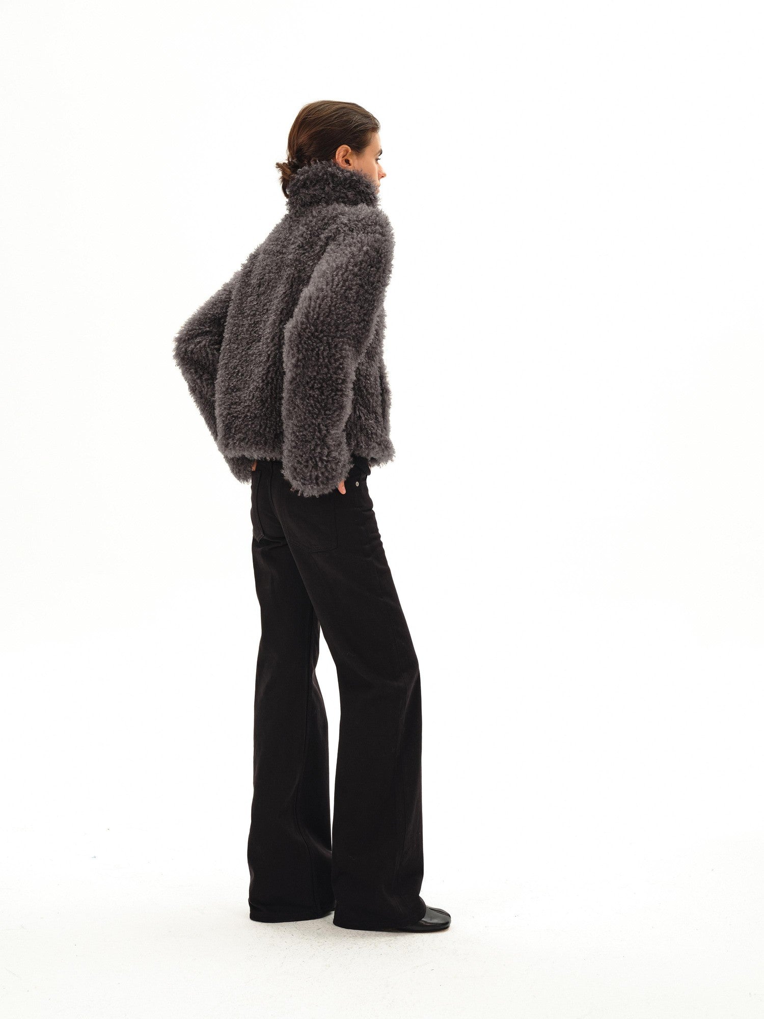 Northbutsouth Dandelion Touch Micro Curl Stand Collar High Waist Women&