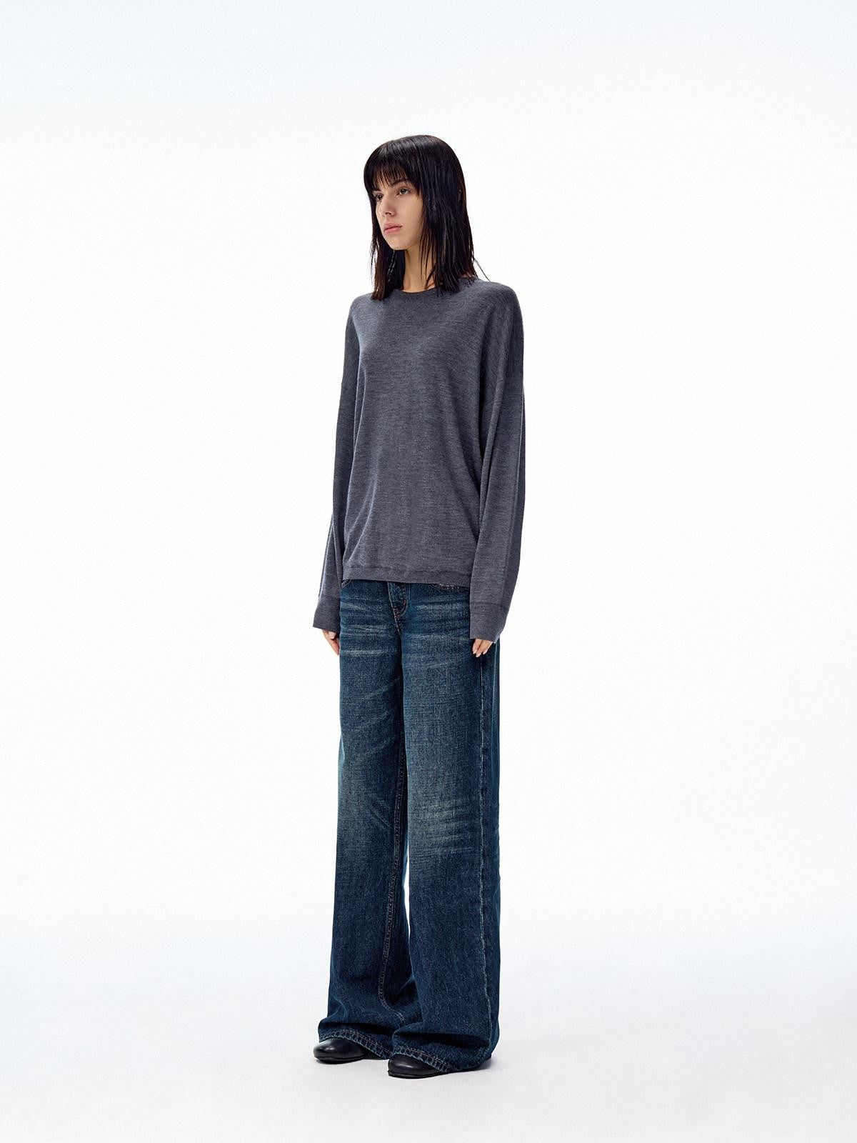 Northbutsouth Dark Indigo Slub Texture Retro Low Rise Casual Women&