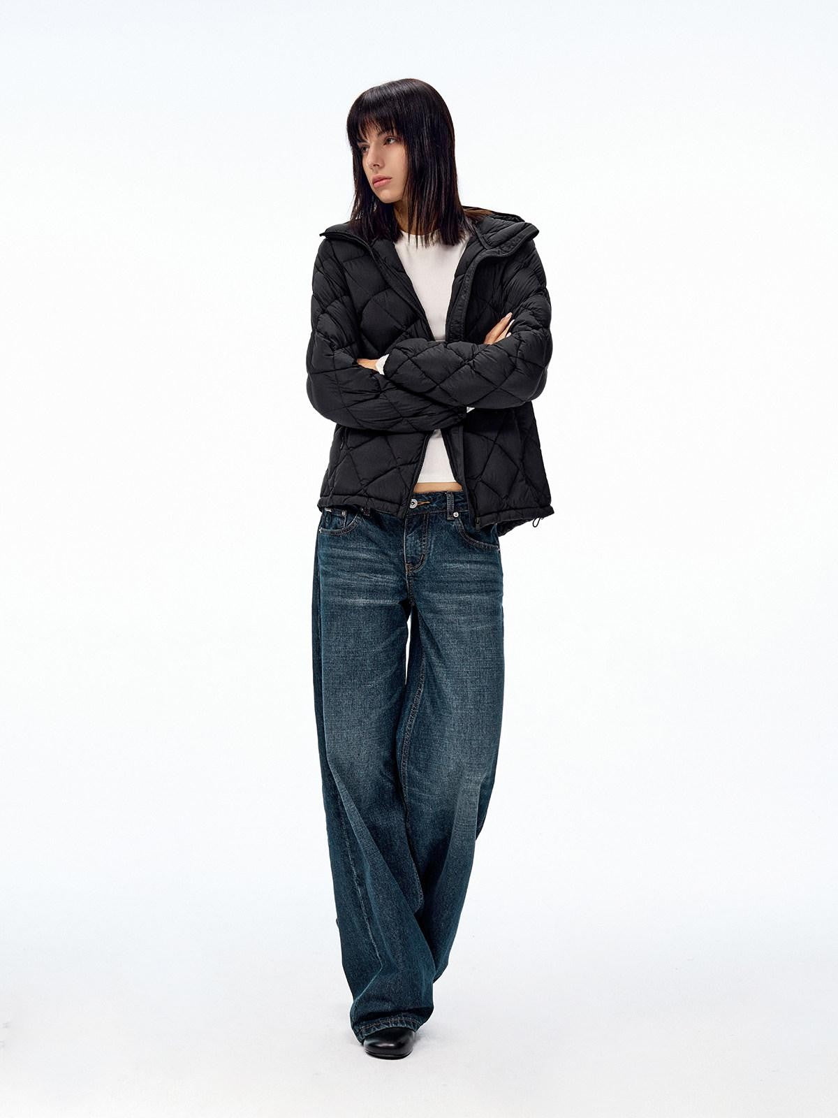 Northbutsouth Dark Indigo Slub Texture Retro Low Rise Casual Women&