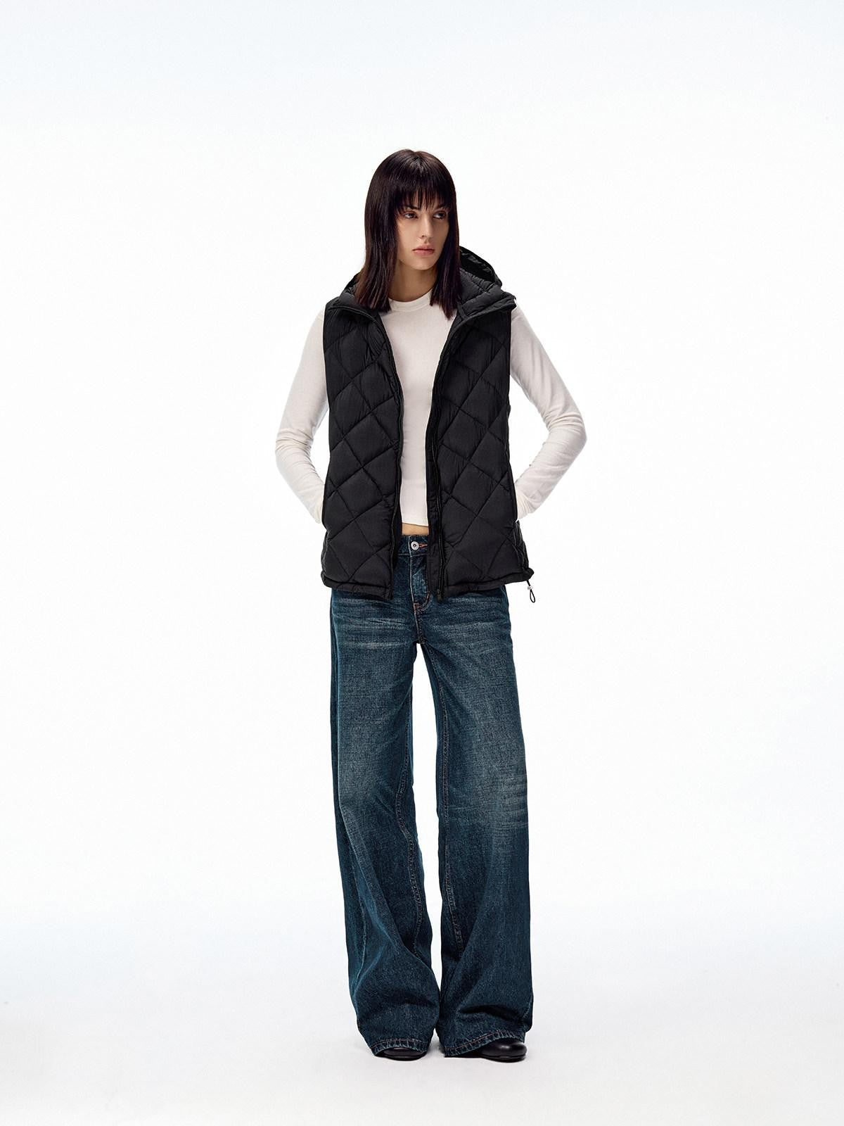 Northbutsouth Dark Indigo Slub Texture Retro Low Rise Casual Women&