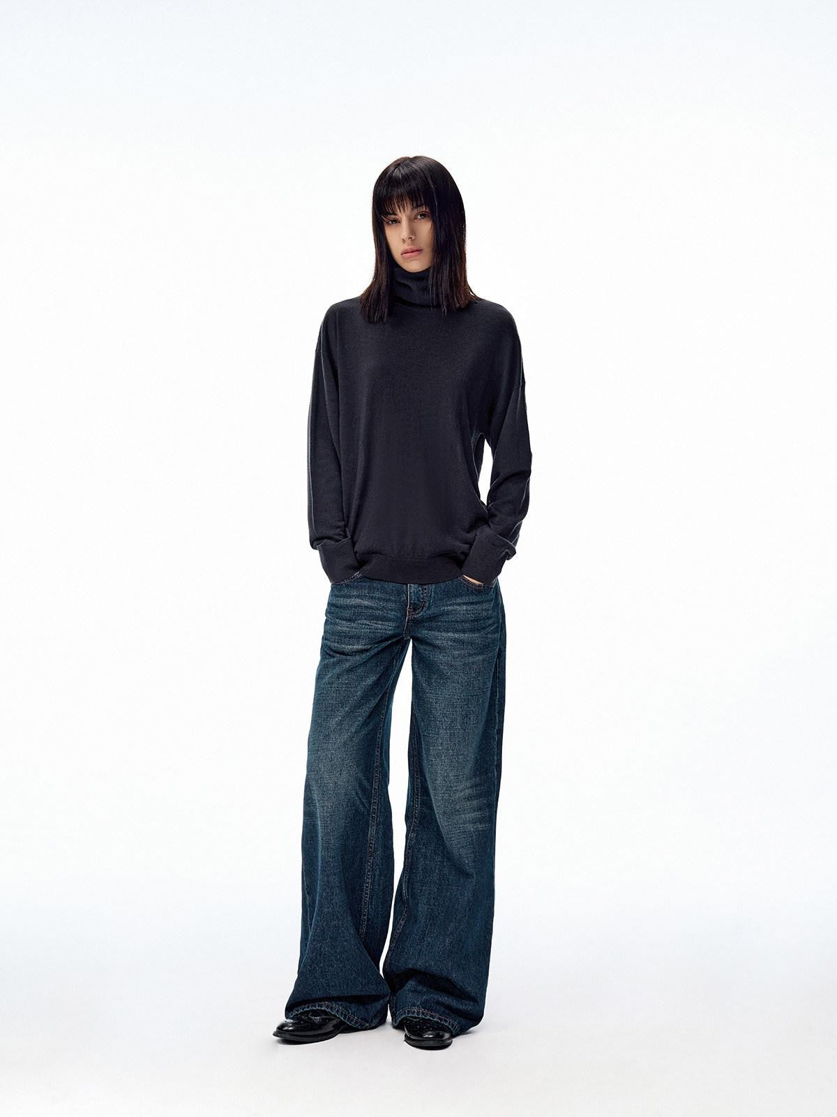 Northbutsouth Dark Indigo Slub Texture Retro Low Rise Casual Women&