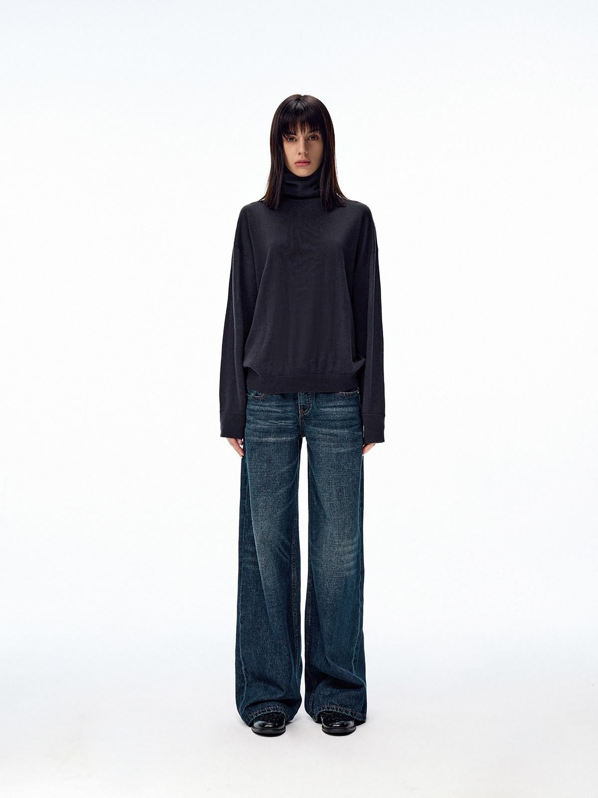 Northbutsouth Dark Indigo Slub Texture Retro Low Rise Casual Women&