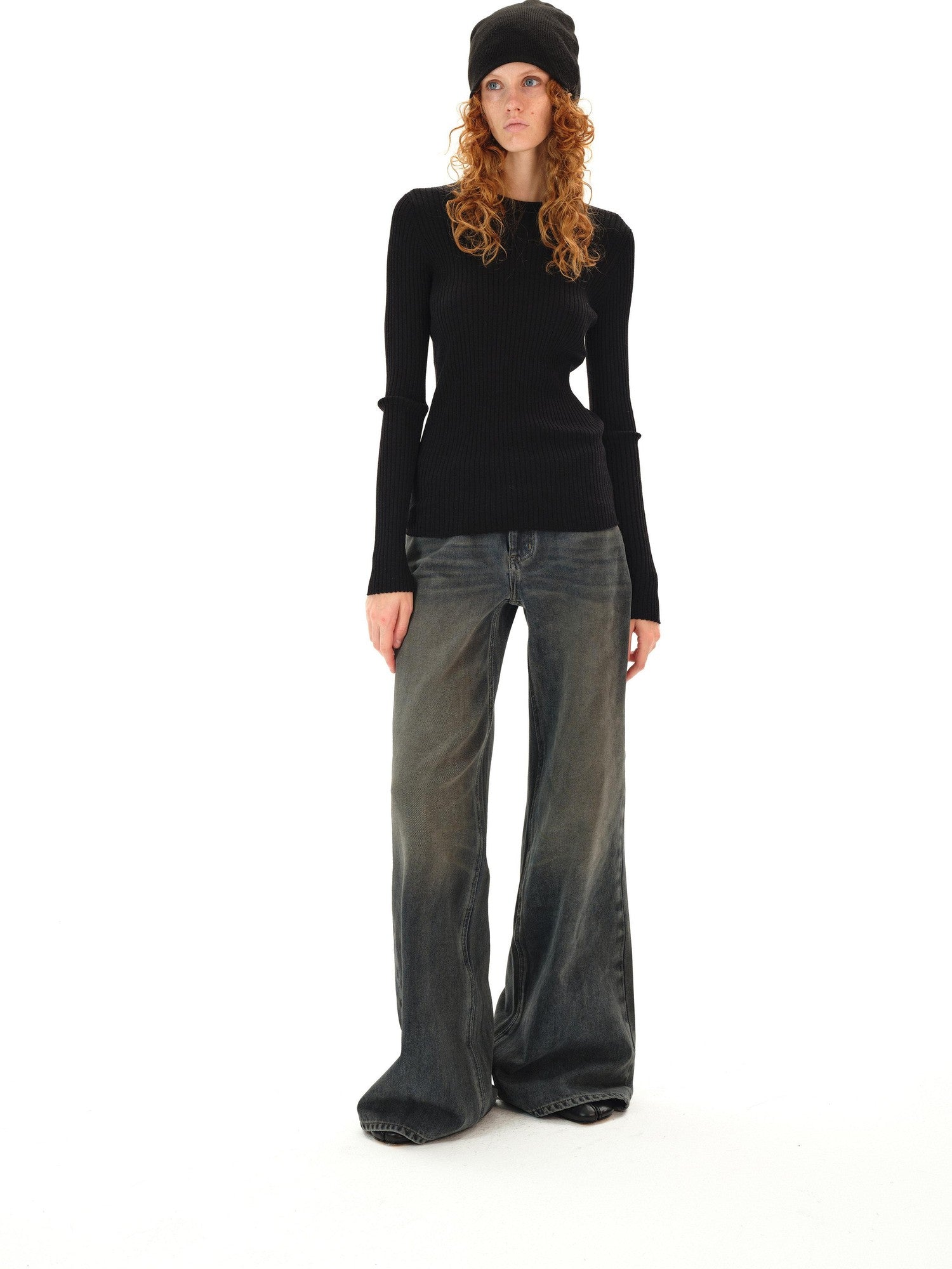 Northbutsouth Dark Wash Distressed Low Rise Micro Flare Women&