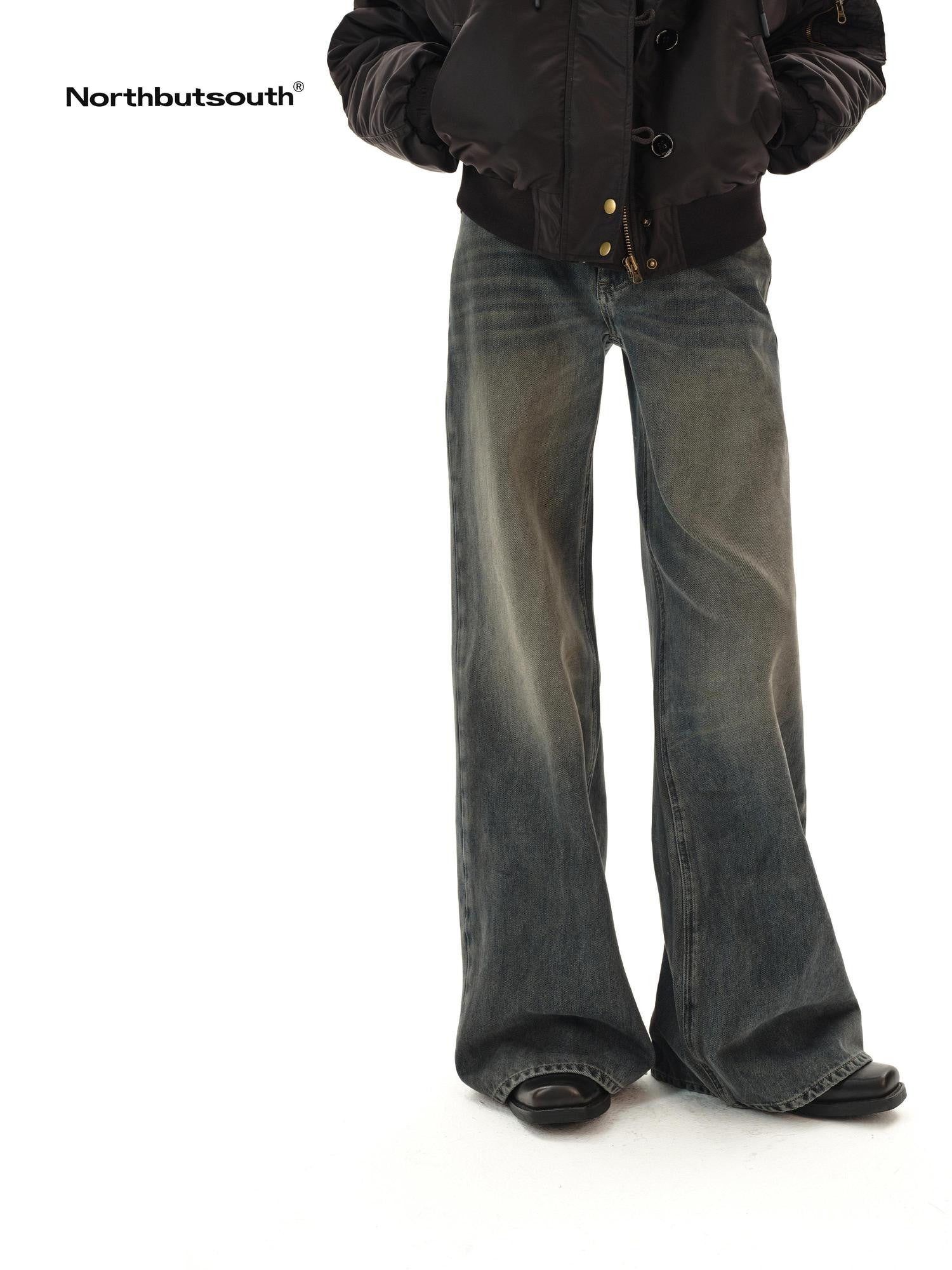 Northbutsouth Dark Wash Distressed Low Rise Micro Flare Women&