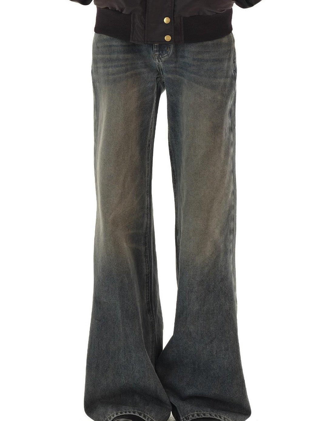 Northbutsouth Dark Wash Distressed Low Rise Micro Flare Women&
