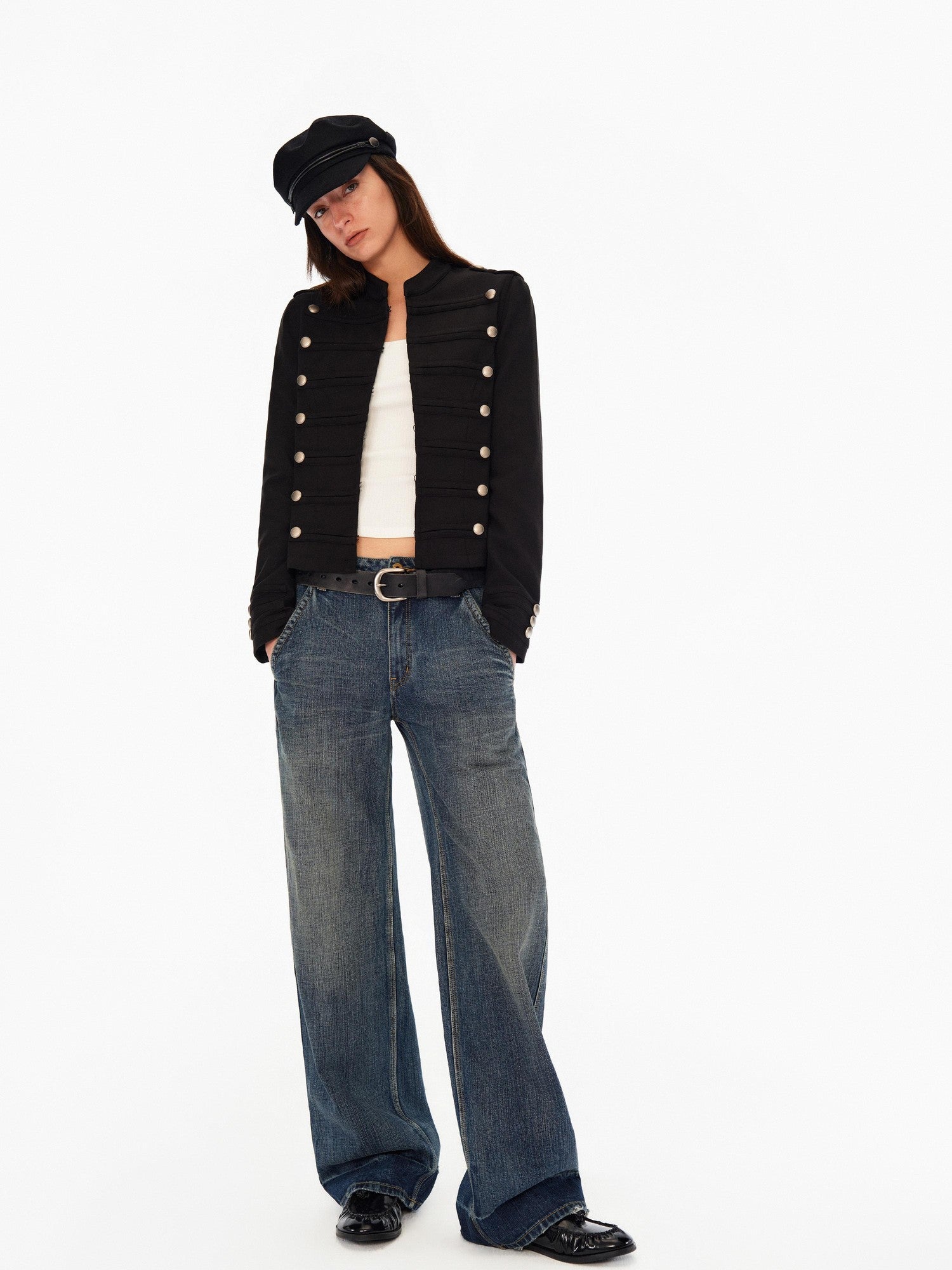 Northbutsouth Deep Blue Washed Whisker Slanted Pockets Women&