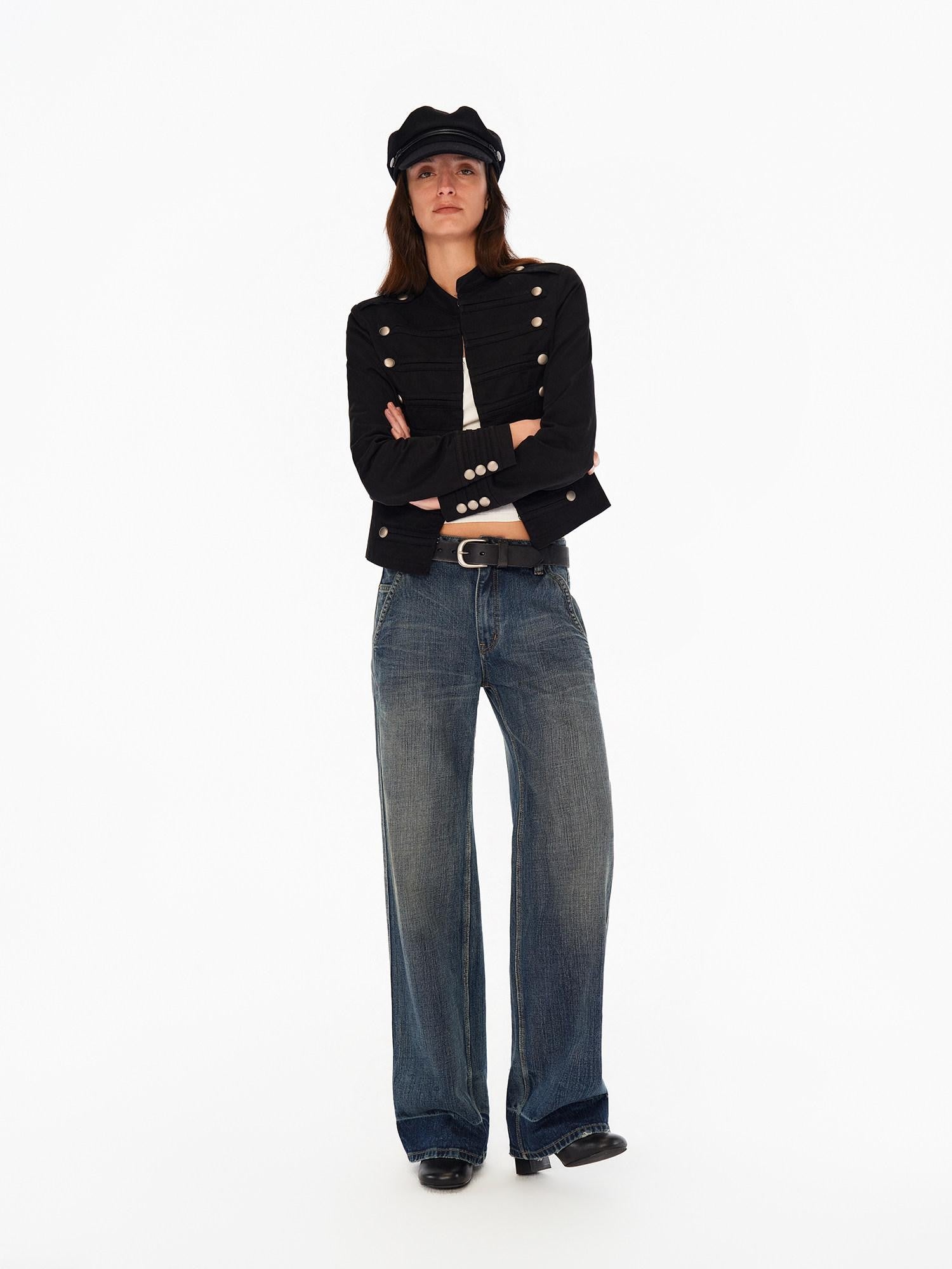 Northbutsouth Deep Blue Washed Whisker Slanted Pockets Women&