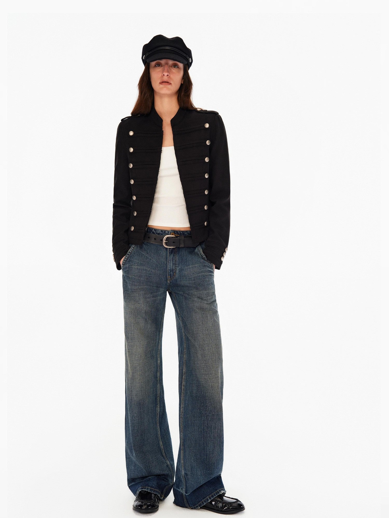 Northbutsouth Deep Blue Washed Whisker Slanted Pockets Women&