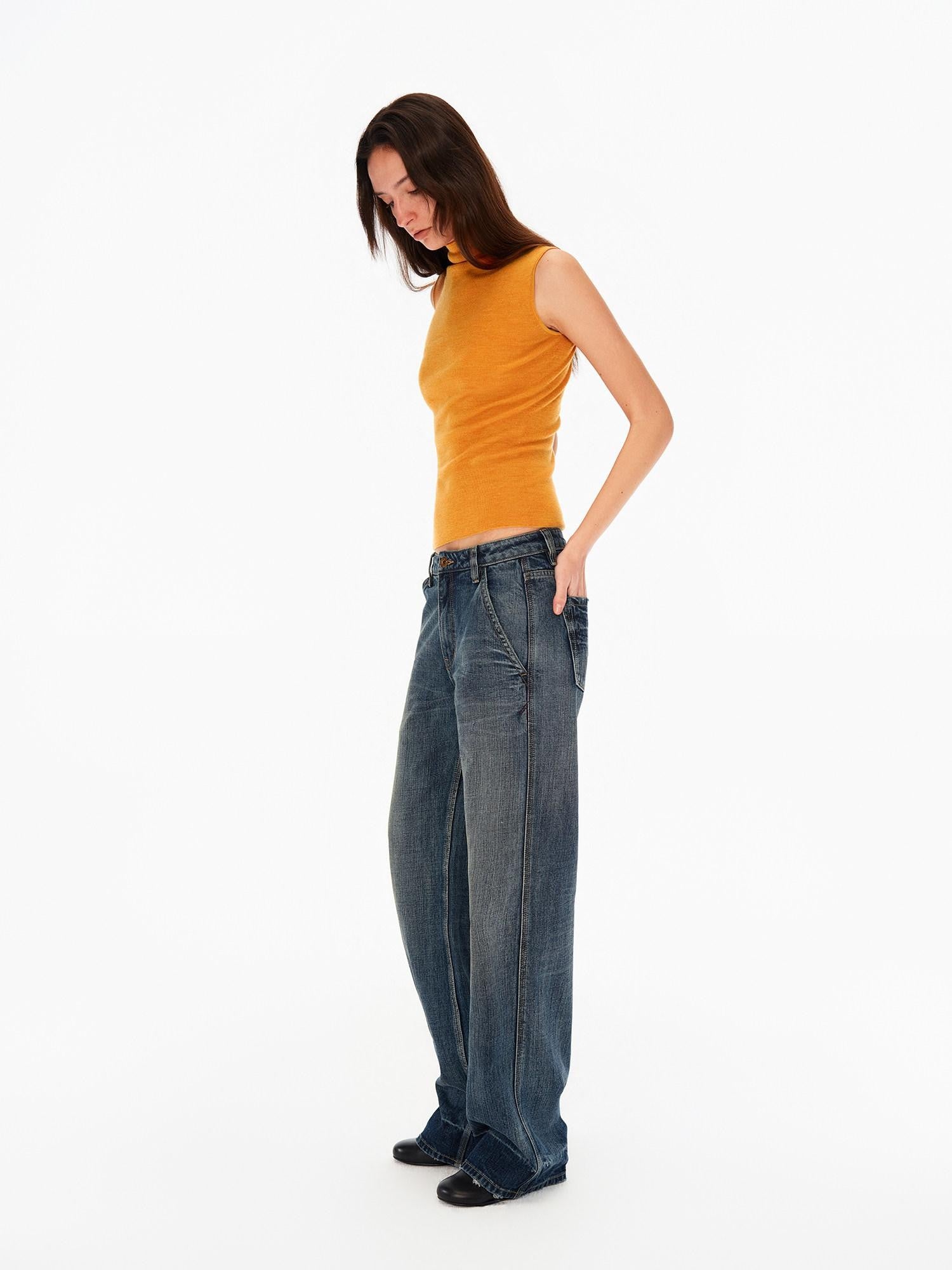 Northbutsouth Deep Blue Washed Whisker Slanted Pockets Women&