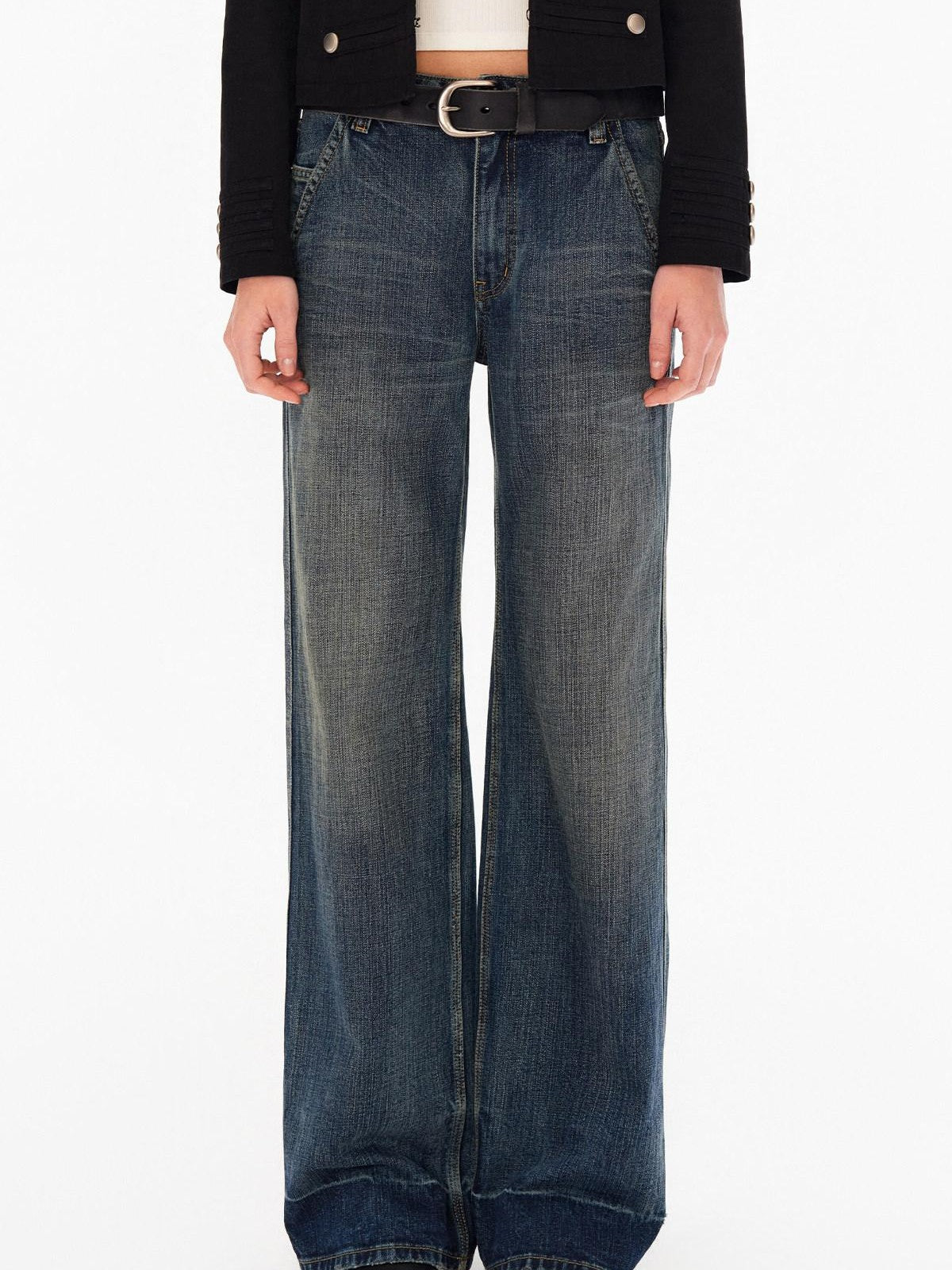 Northbutsouth Deep Blue Washed Whisker Slanted Pockets Women&
