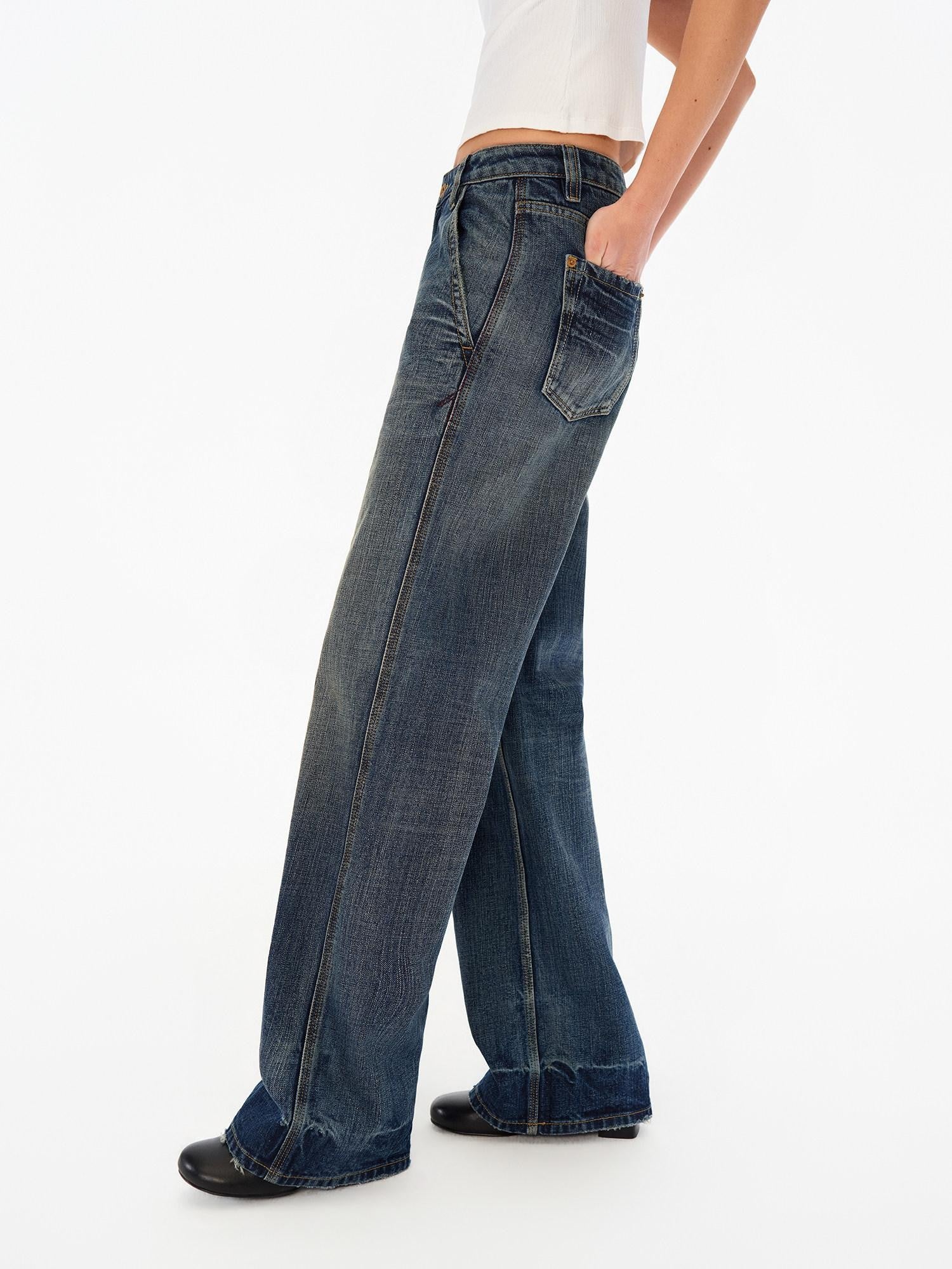 Northbutsouth Deep Blue Washed Whisker Slanted Pockets Women&
