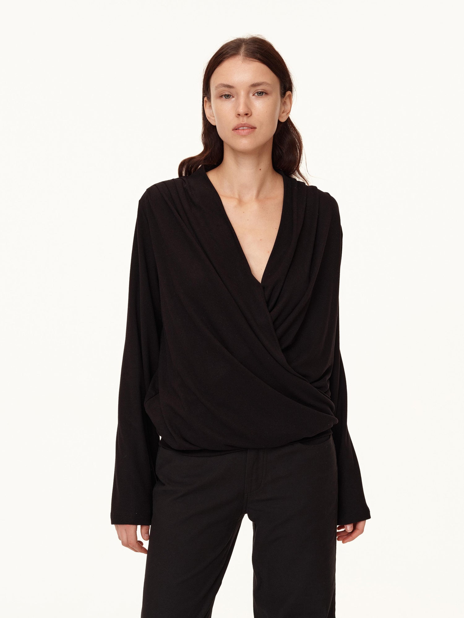 Northbutsouth Deep V Draped Twist Front Shell Top
