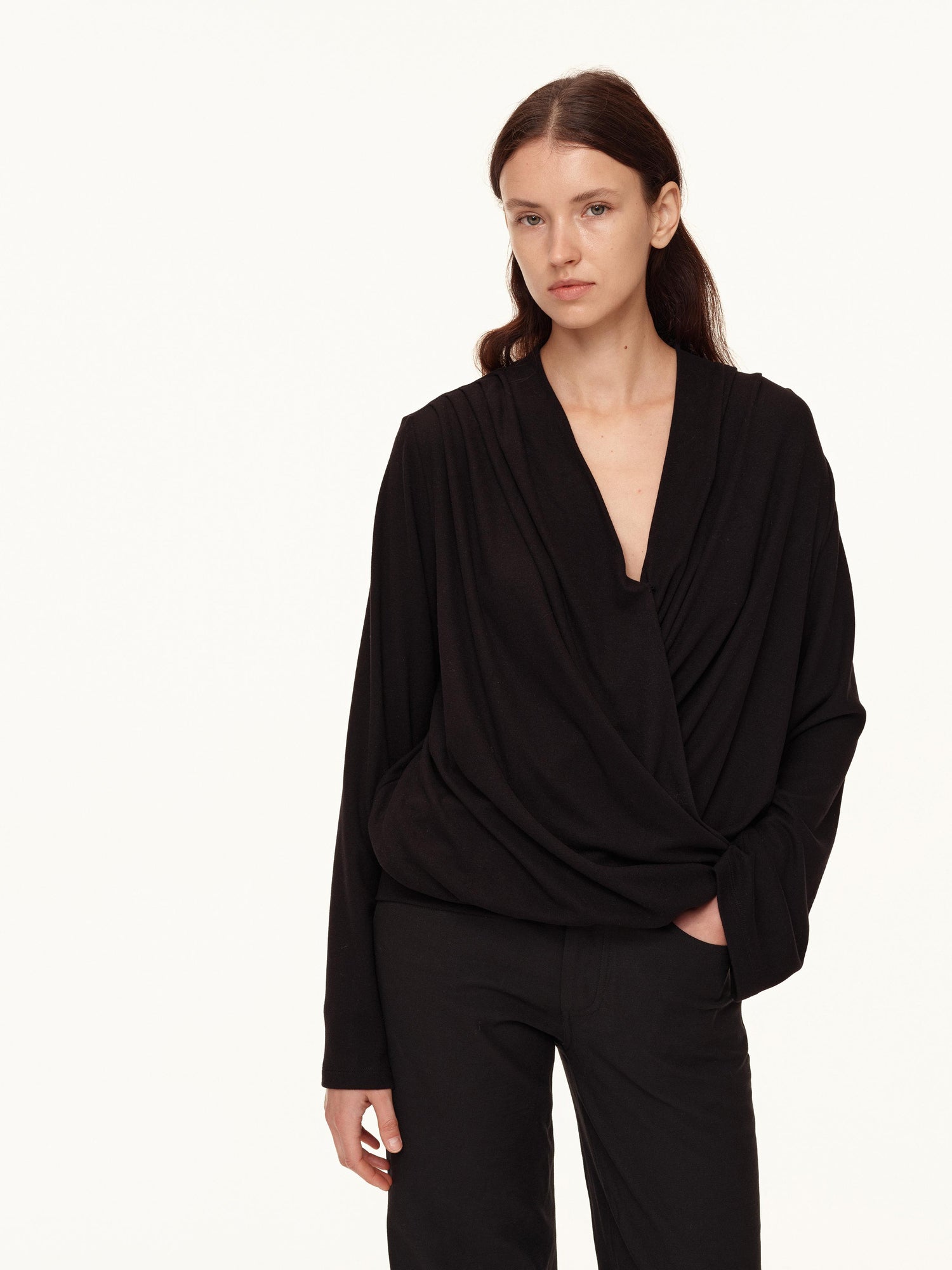 Northbutsouth Deep V Draped Twist Front Shell Top