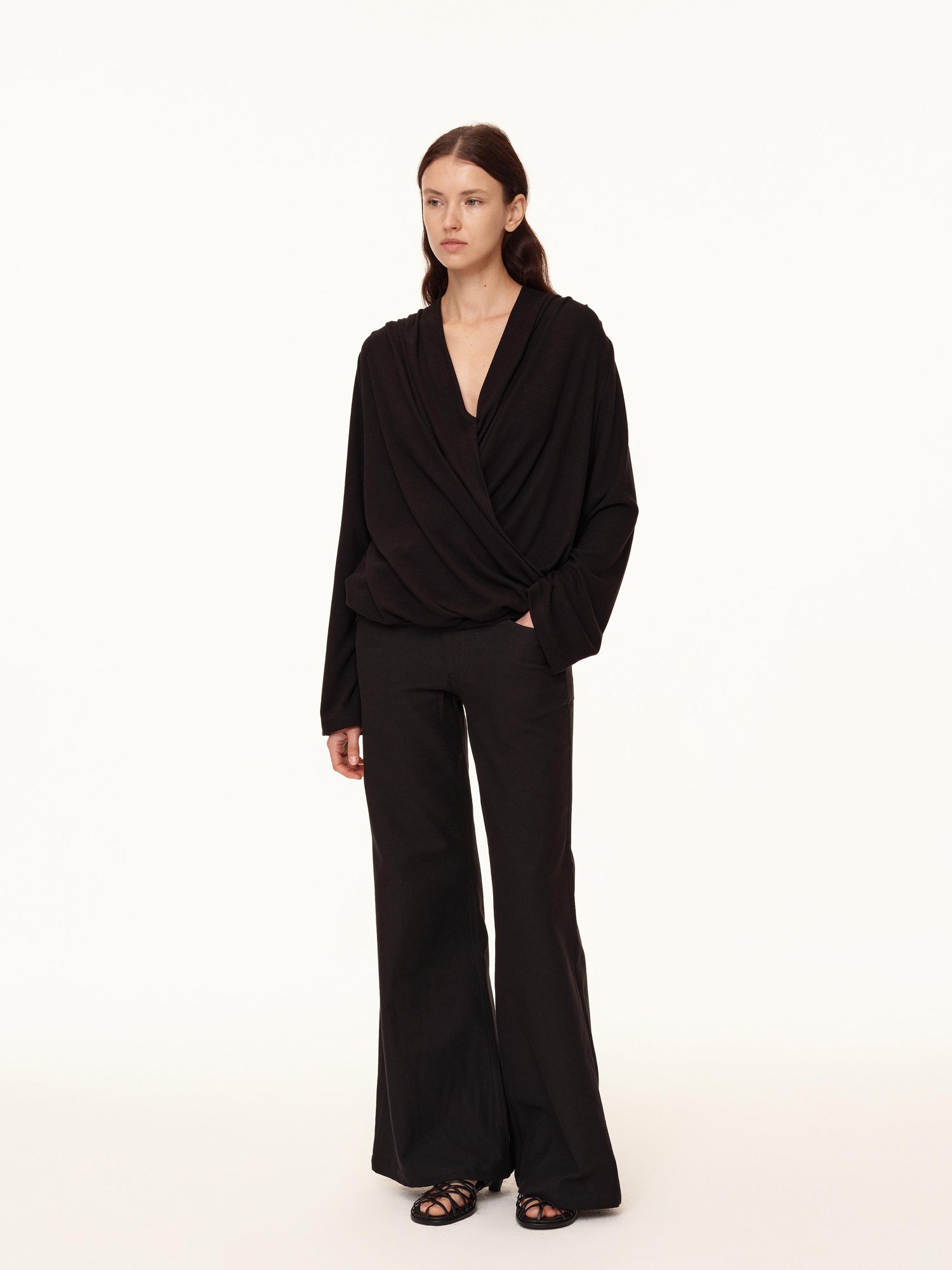 Northbutsouth Deep V Draped Twist Front Shell Top