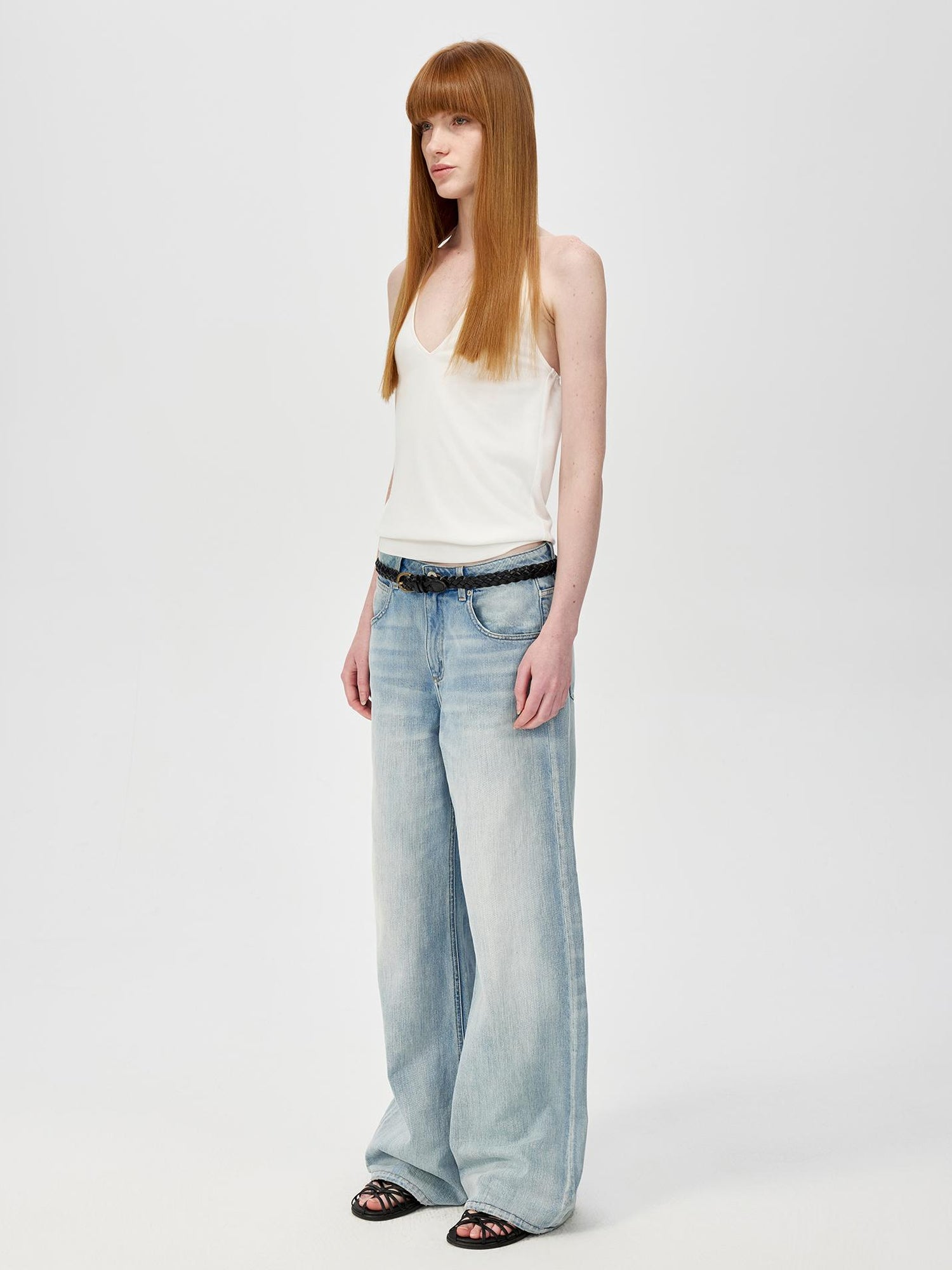 Northbutsouth Deep V Halter Backless Holiday Top In Black And White