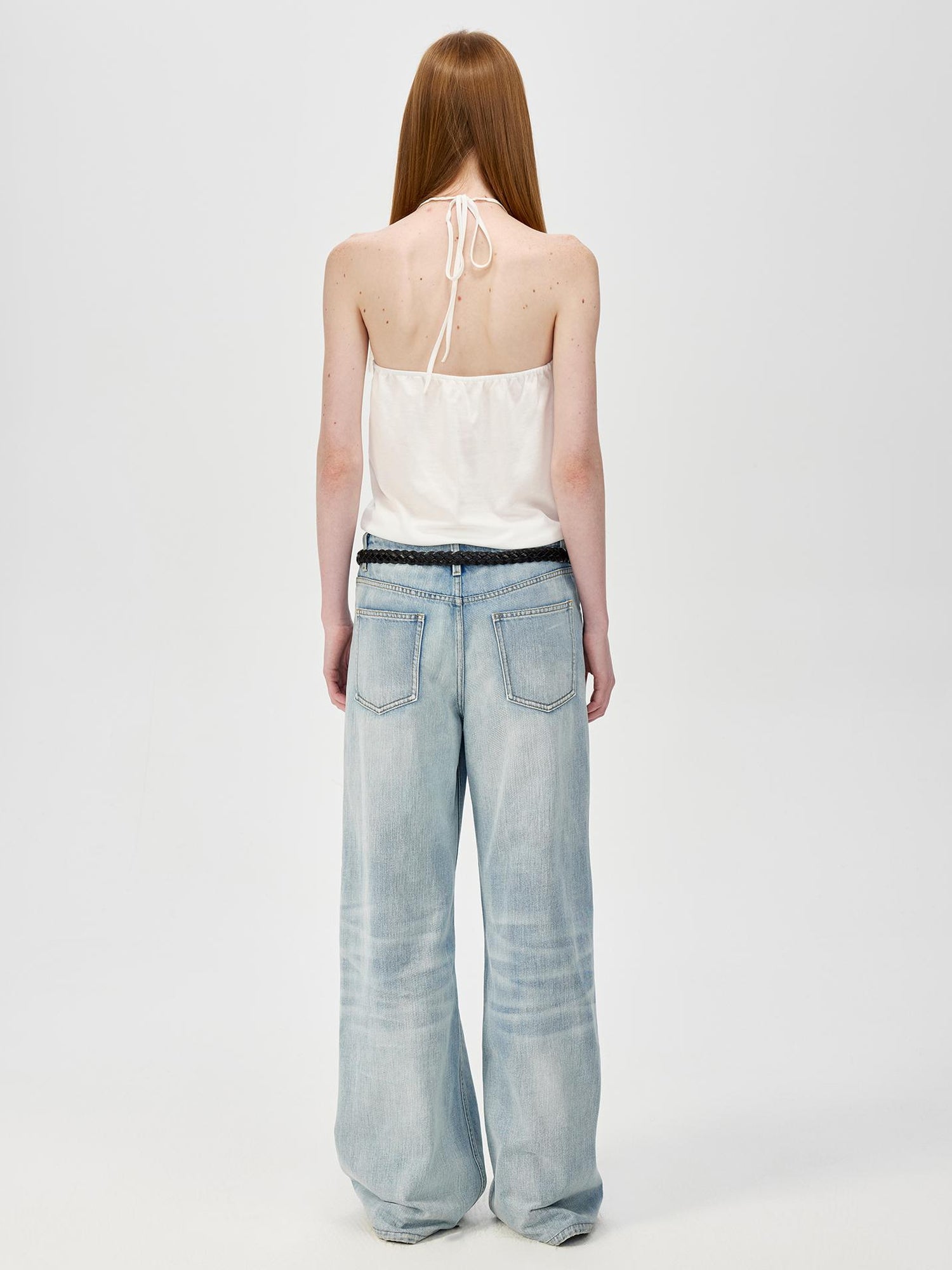 Northbutsouth Deep V Halter Backless Holiday Top In Black And White