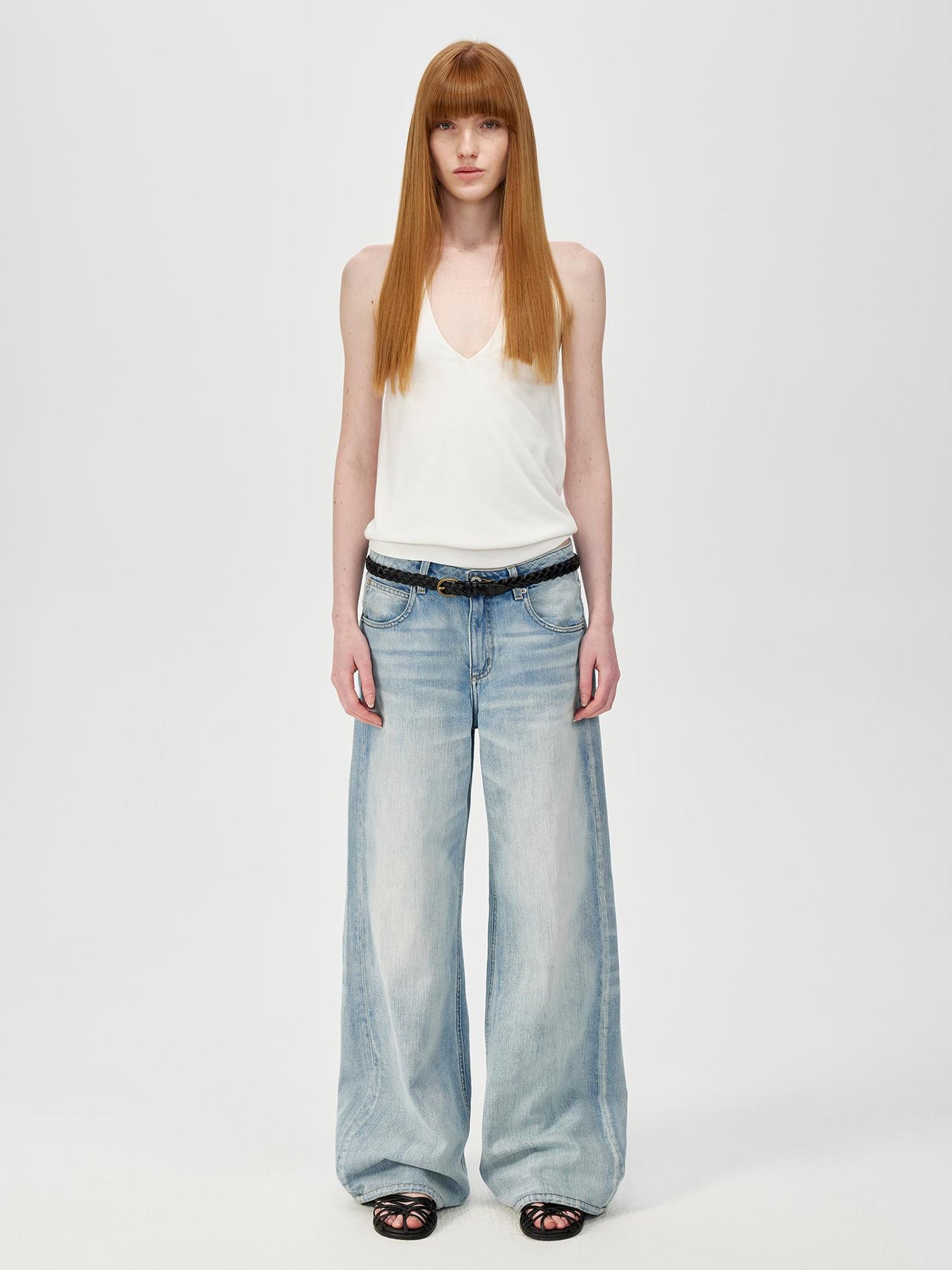 Northbutsouth Deep V Halter Backless Holiday Top In Black And White