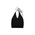 Northbutsouth Deep V Halter Backless Holiday Top In Black And White MISSTT