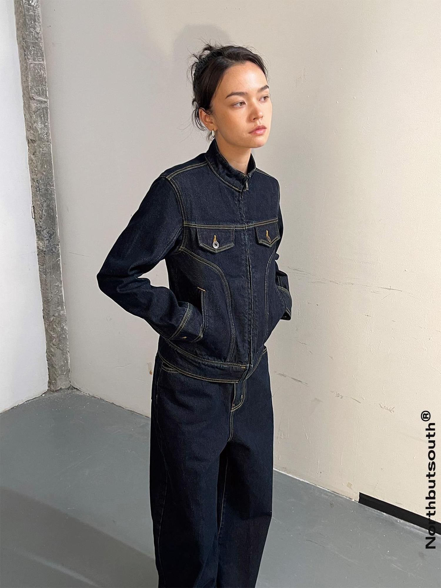 Northbutsouth Denim Suit Set With Cropped Jacket And Wide Leg Jeans