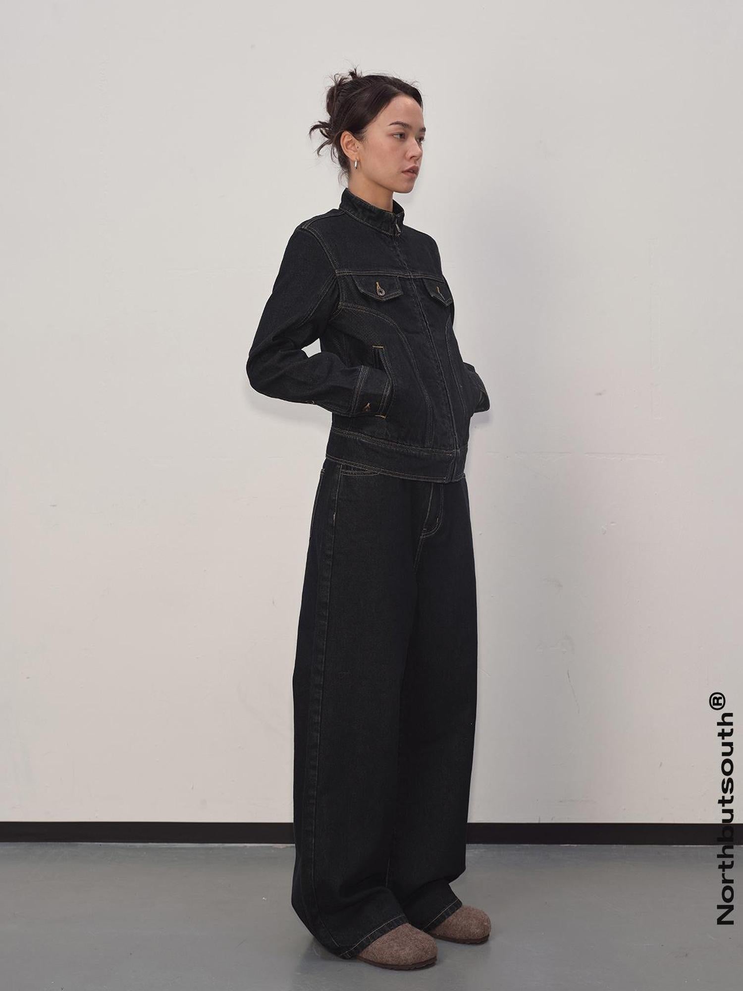 Northbutsouth Denim Suit Set With Cropped Jacket And Wide Leg Jeans