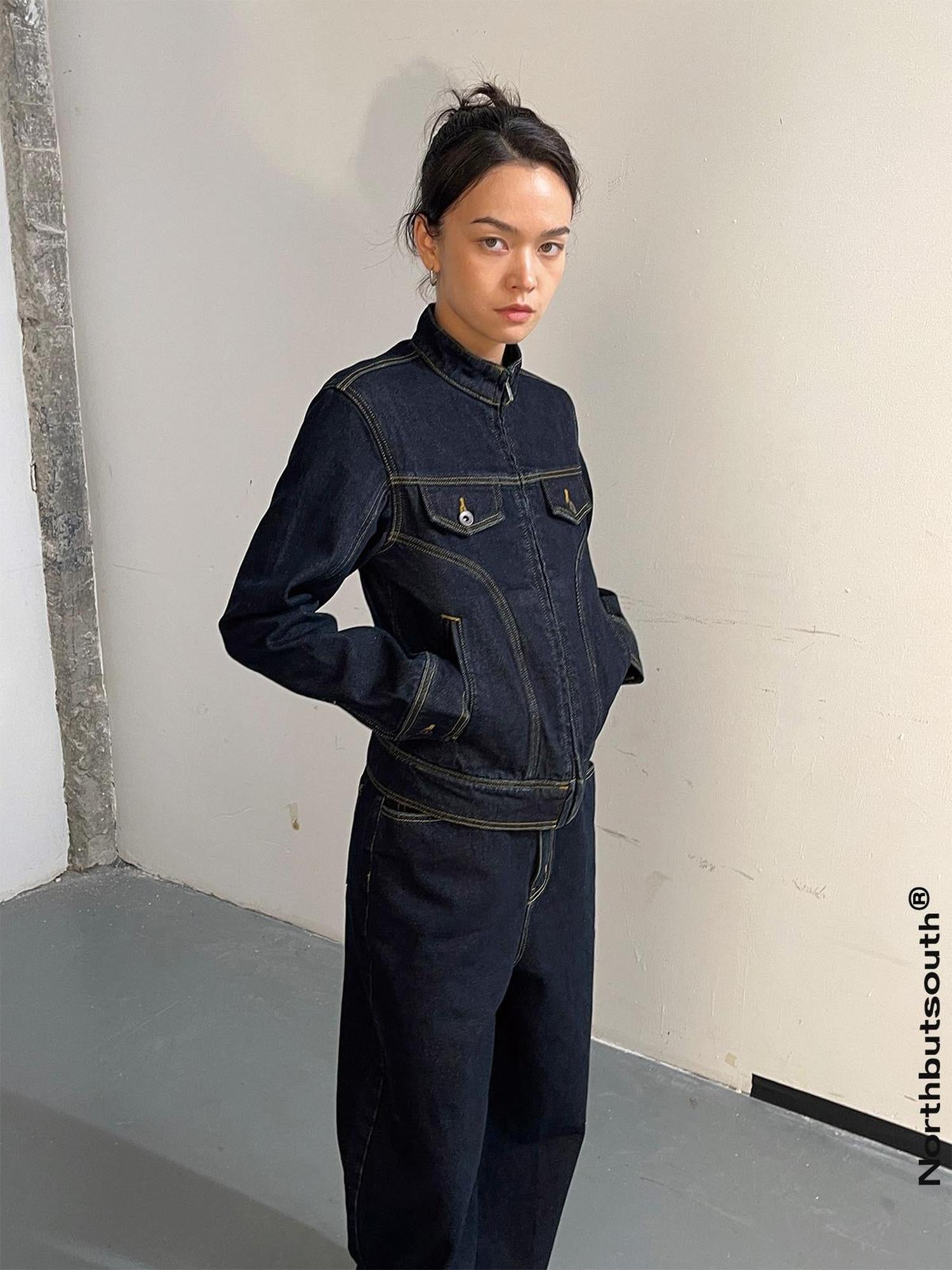 Northbutsouth Denim Suit Set With Cropped Jacket And Wide Leg Jeans