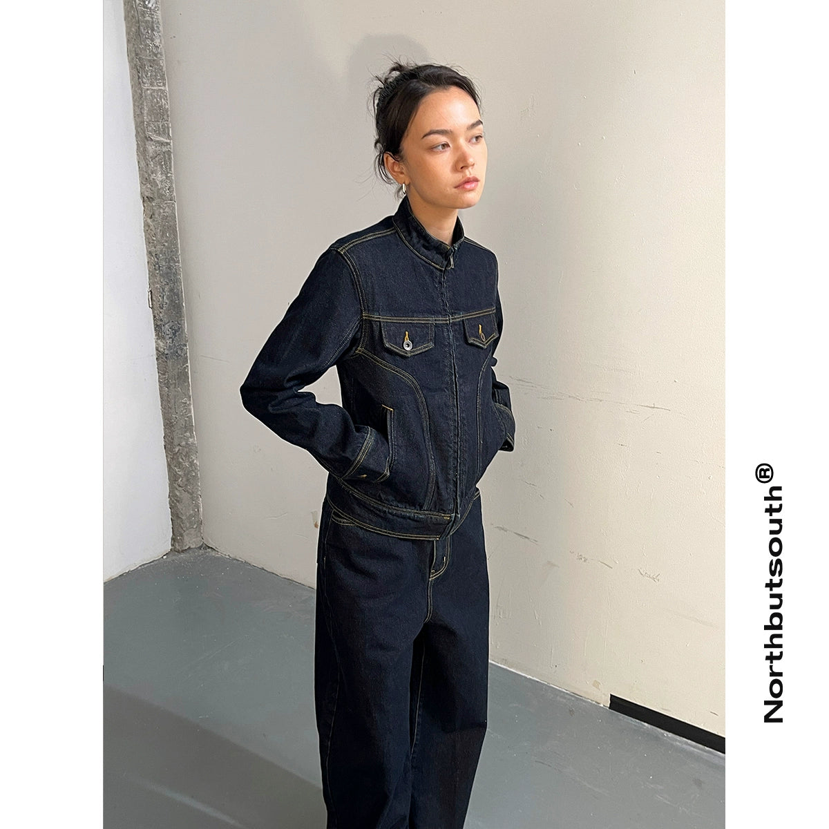 Northbutsouth Denim Suit Set With Cropped Jacket And Wide Leg Jeans MISSTT