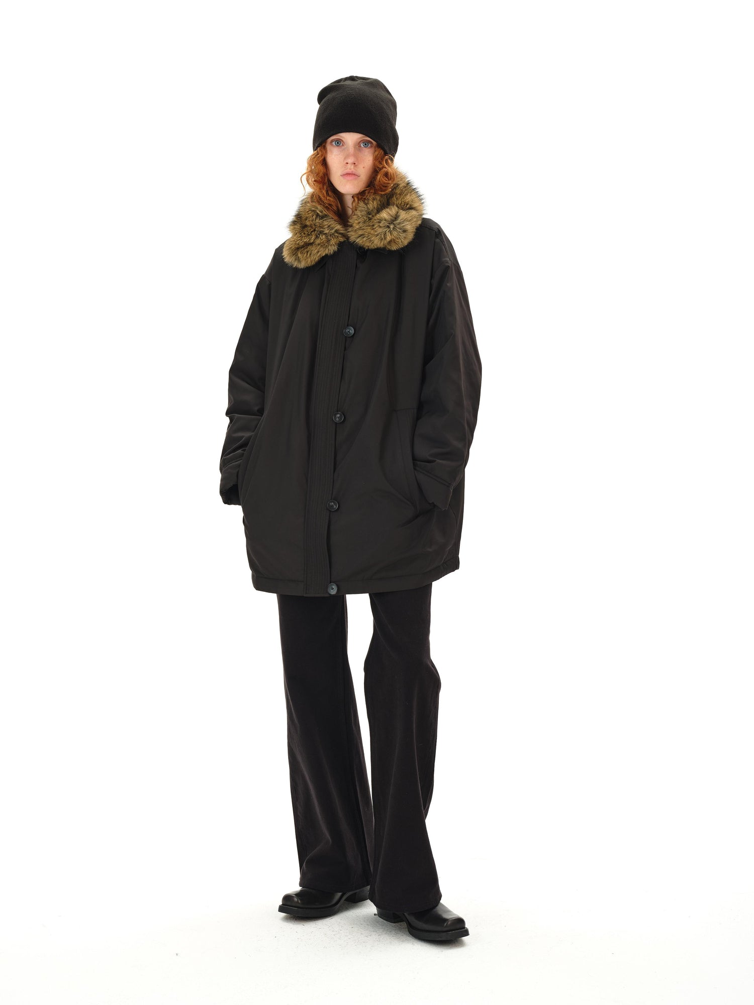 Northbutsouth Detachable Fur Collar Goose Down Long Black Parka