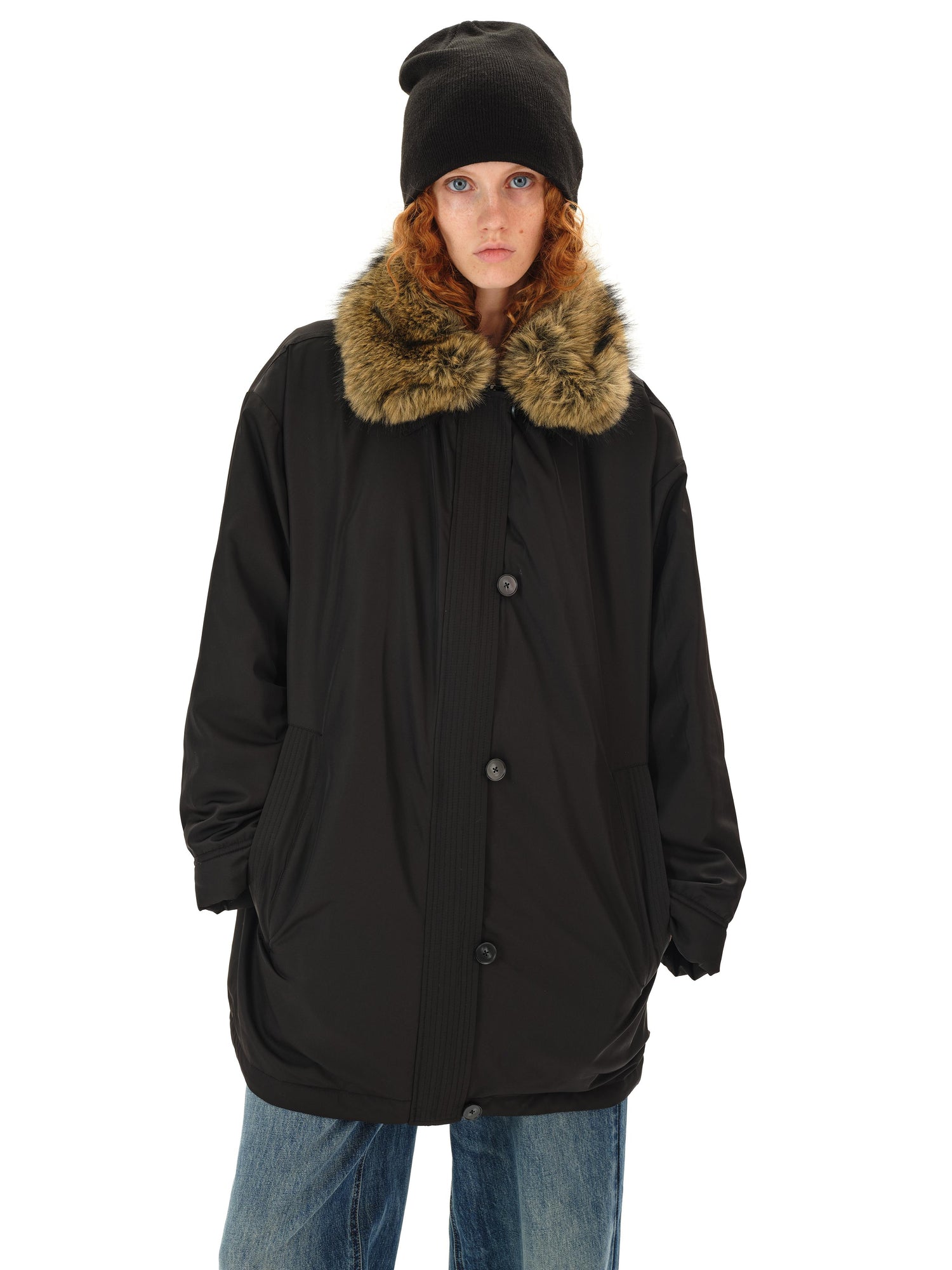 Northbutsouth Detachable Fur Collar Goose Down Long Black Parka