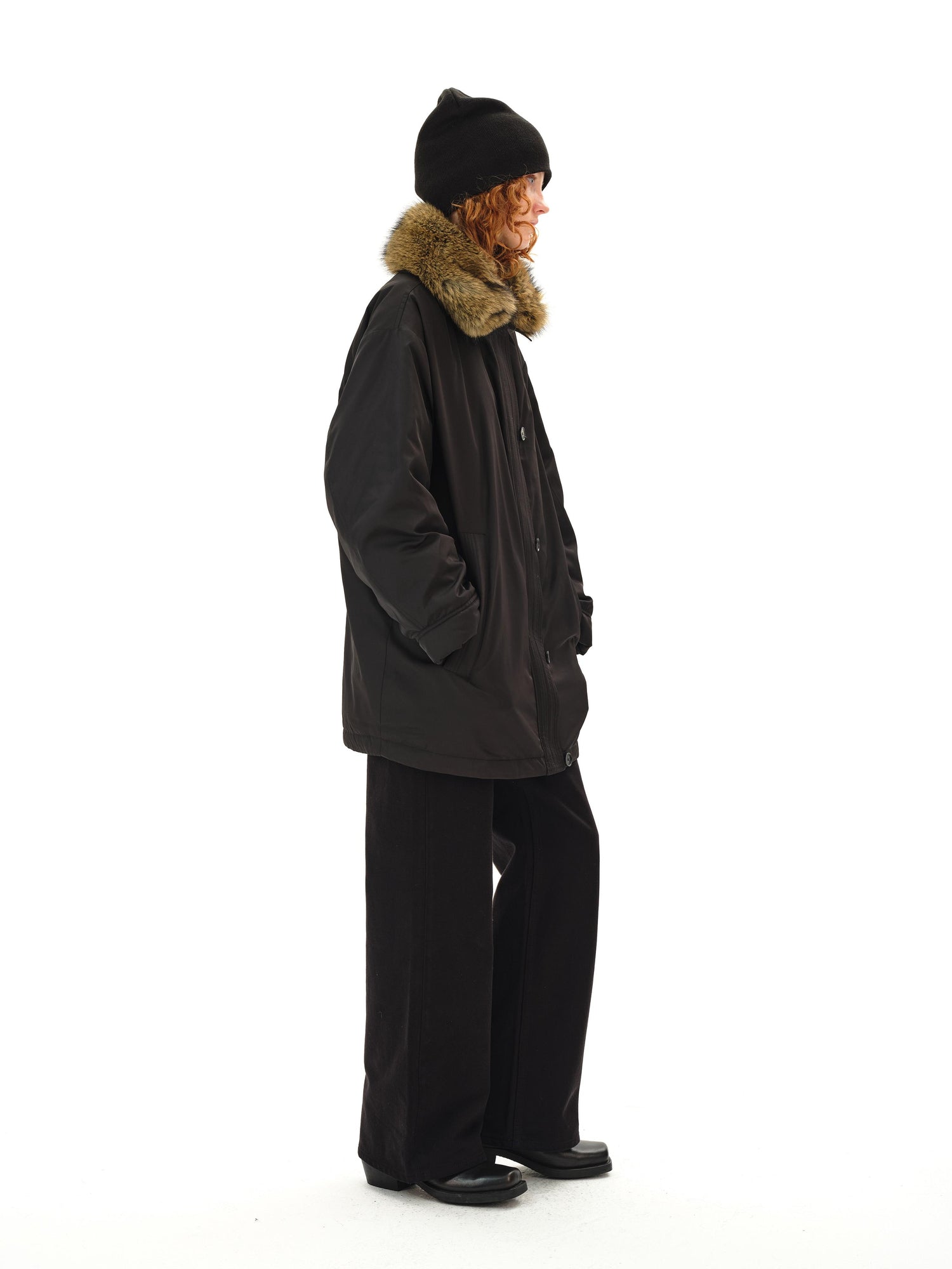 Northbutsouth Detachable Fur Collar Goose Down Long Black Parka