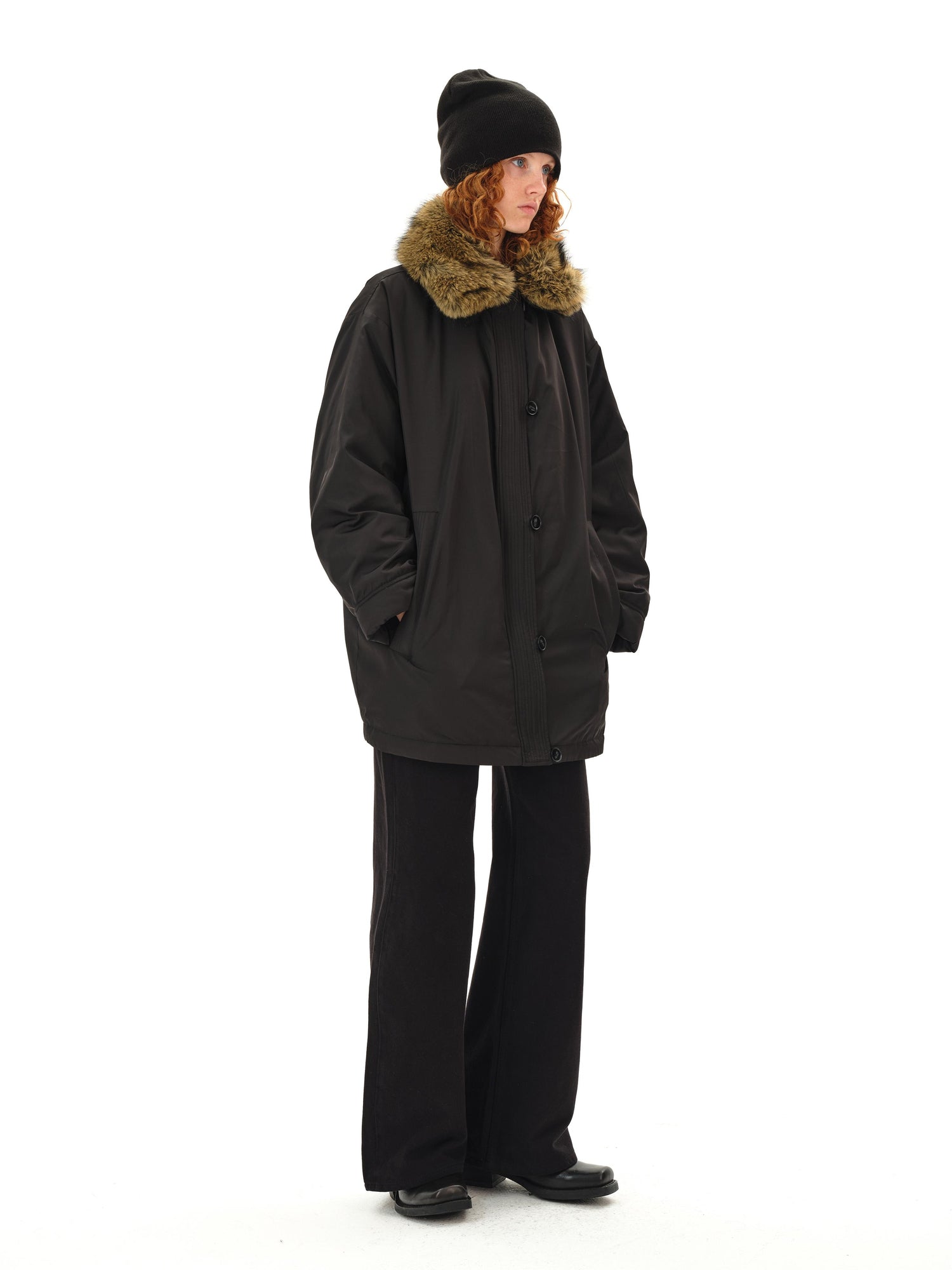 Northbutsouth Detachable Fur Collar Goose Down Long Black Parka